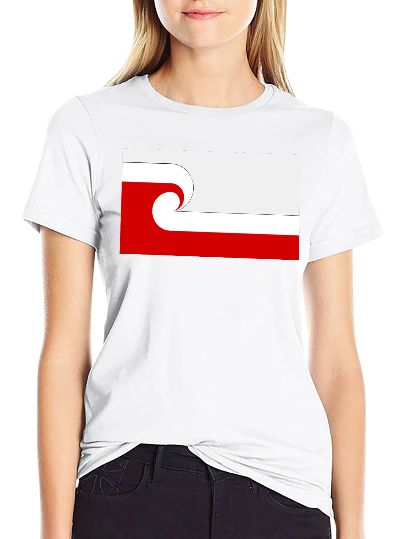 Wave Graphic Tee - Red & White Design