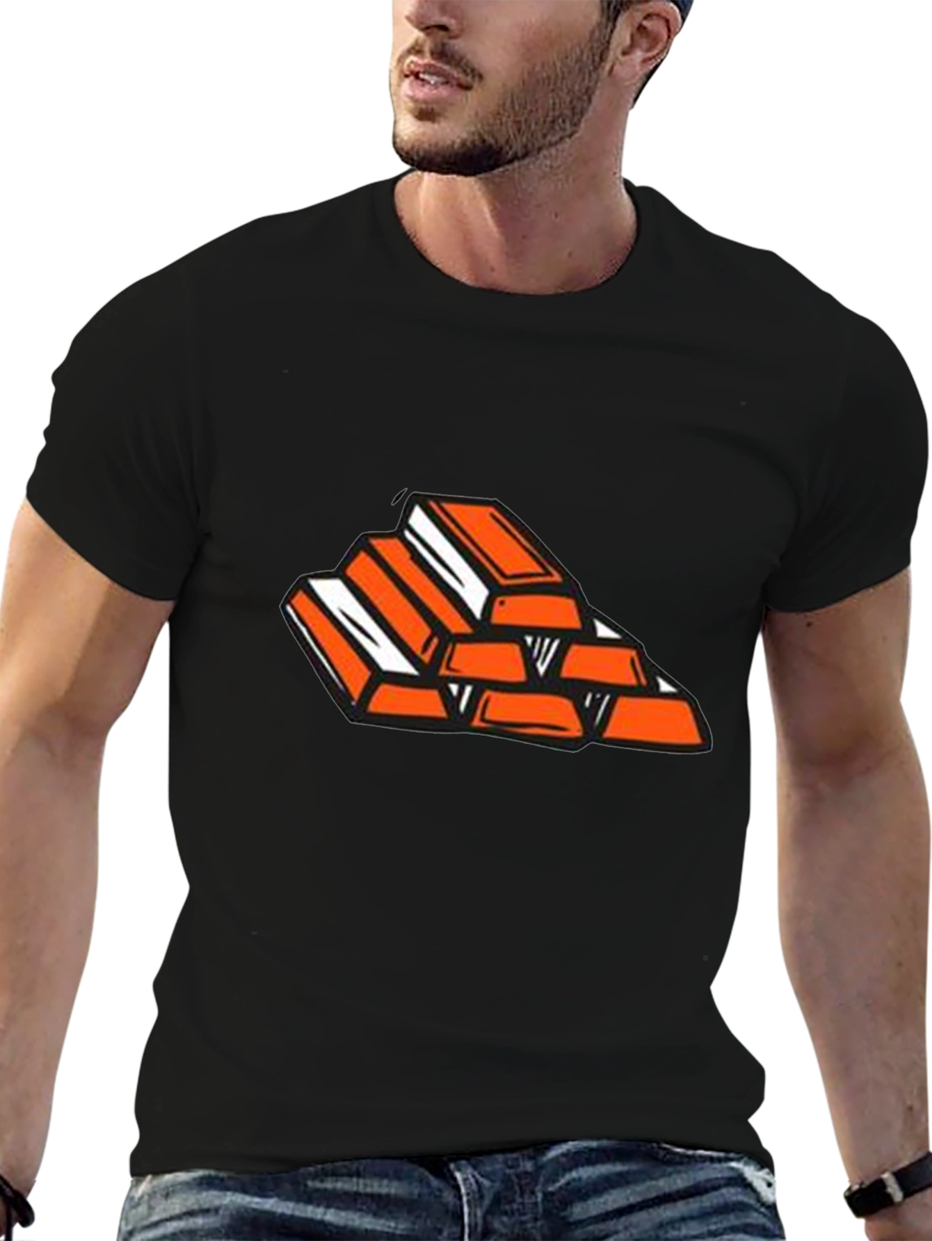 Gold Bar Stack Graphic Tee - Black
