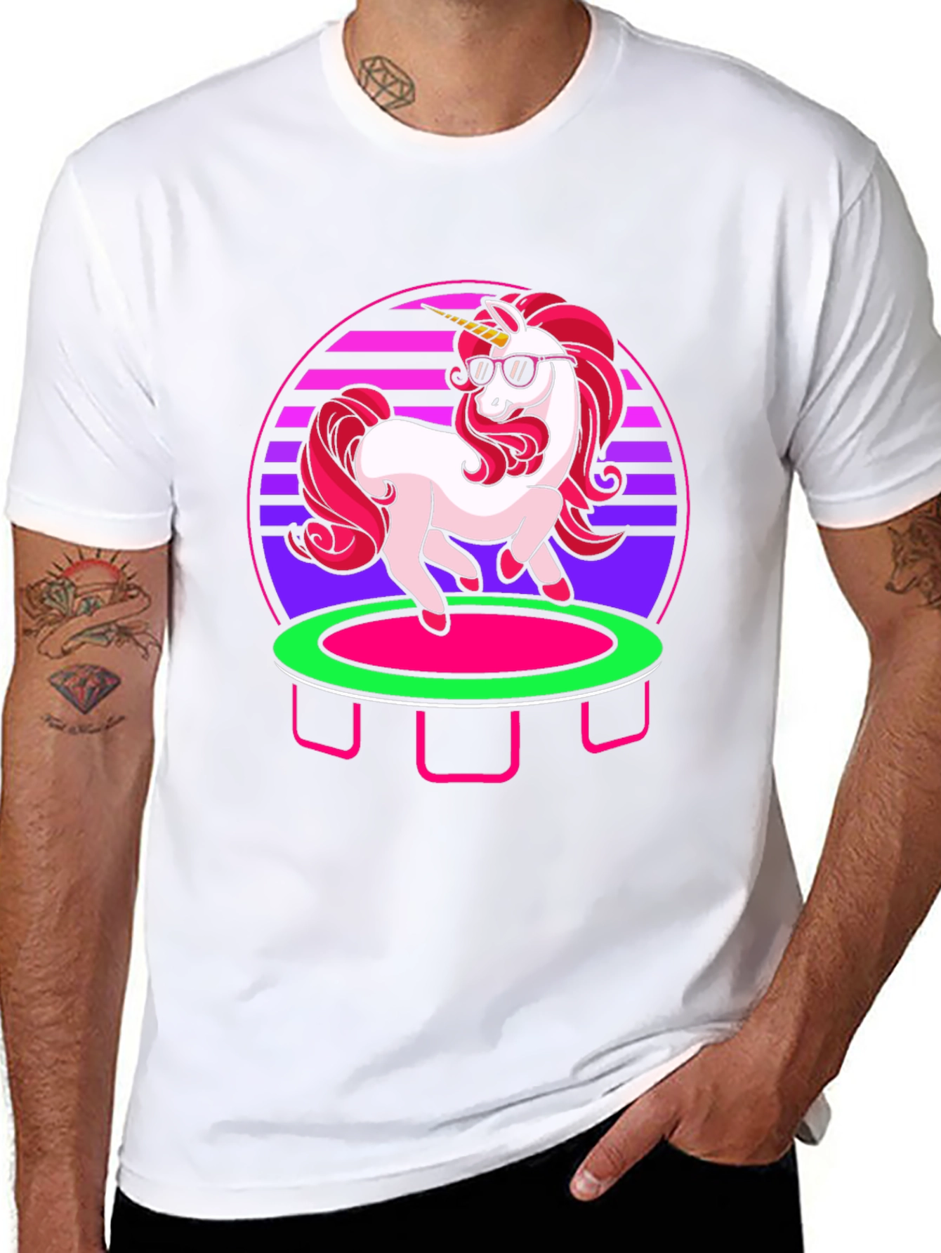 Unicorn Trampoline Retro T-Shirt