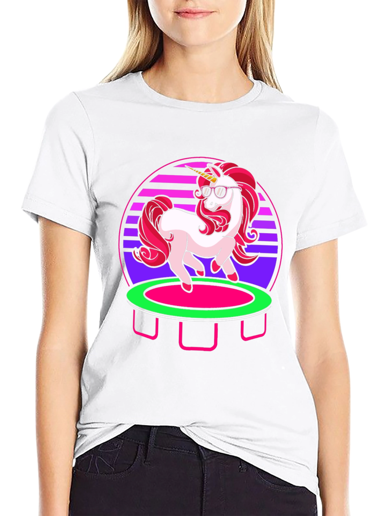 Unicorn Trampoline Retro T-Shirt