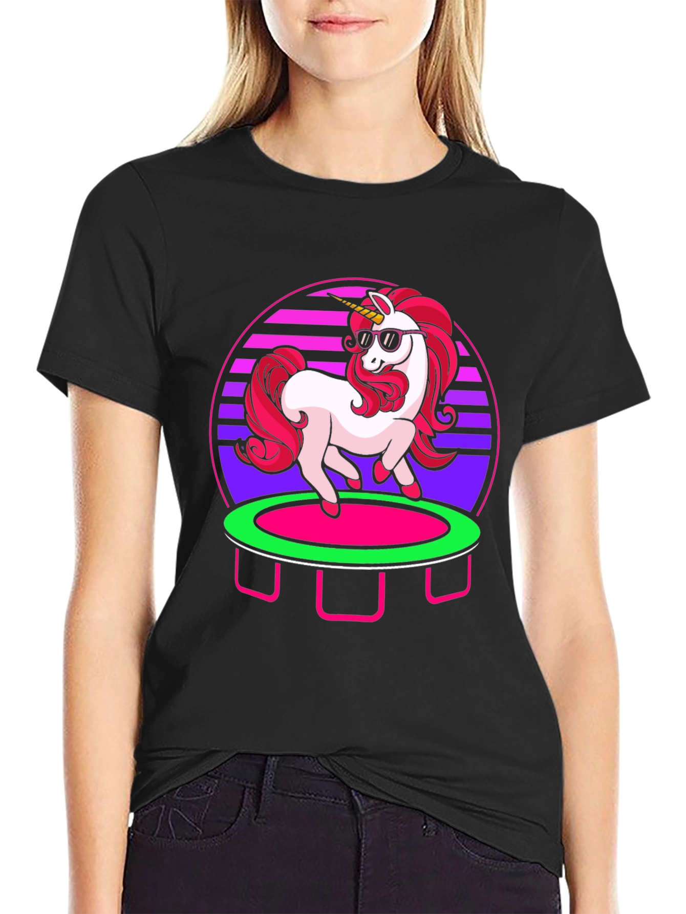 Unicorn Trampoline Retro T-Shirt