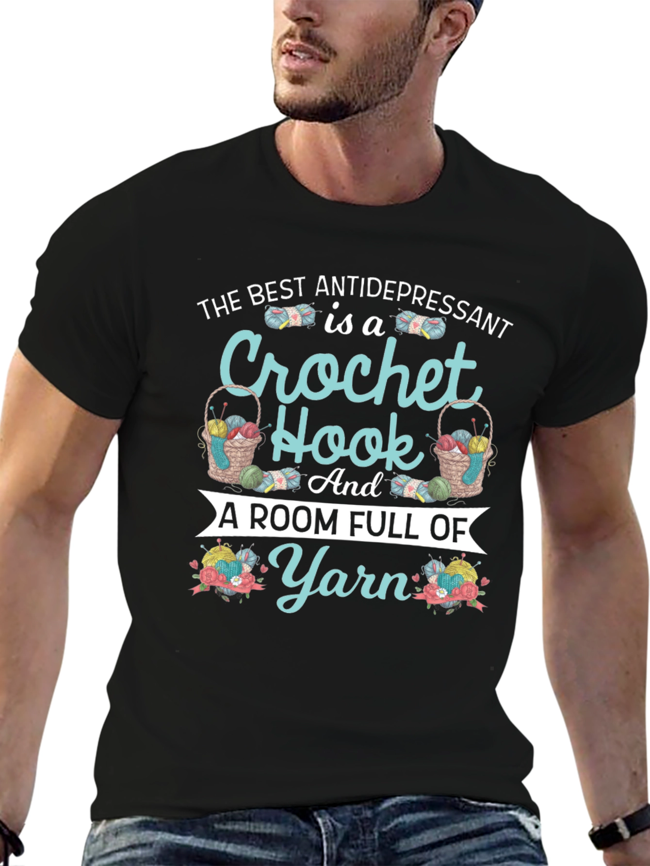 Crochet Hook & Yarn T-Shirt - Antidepressant Design