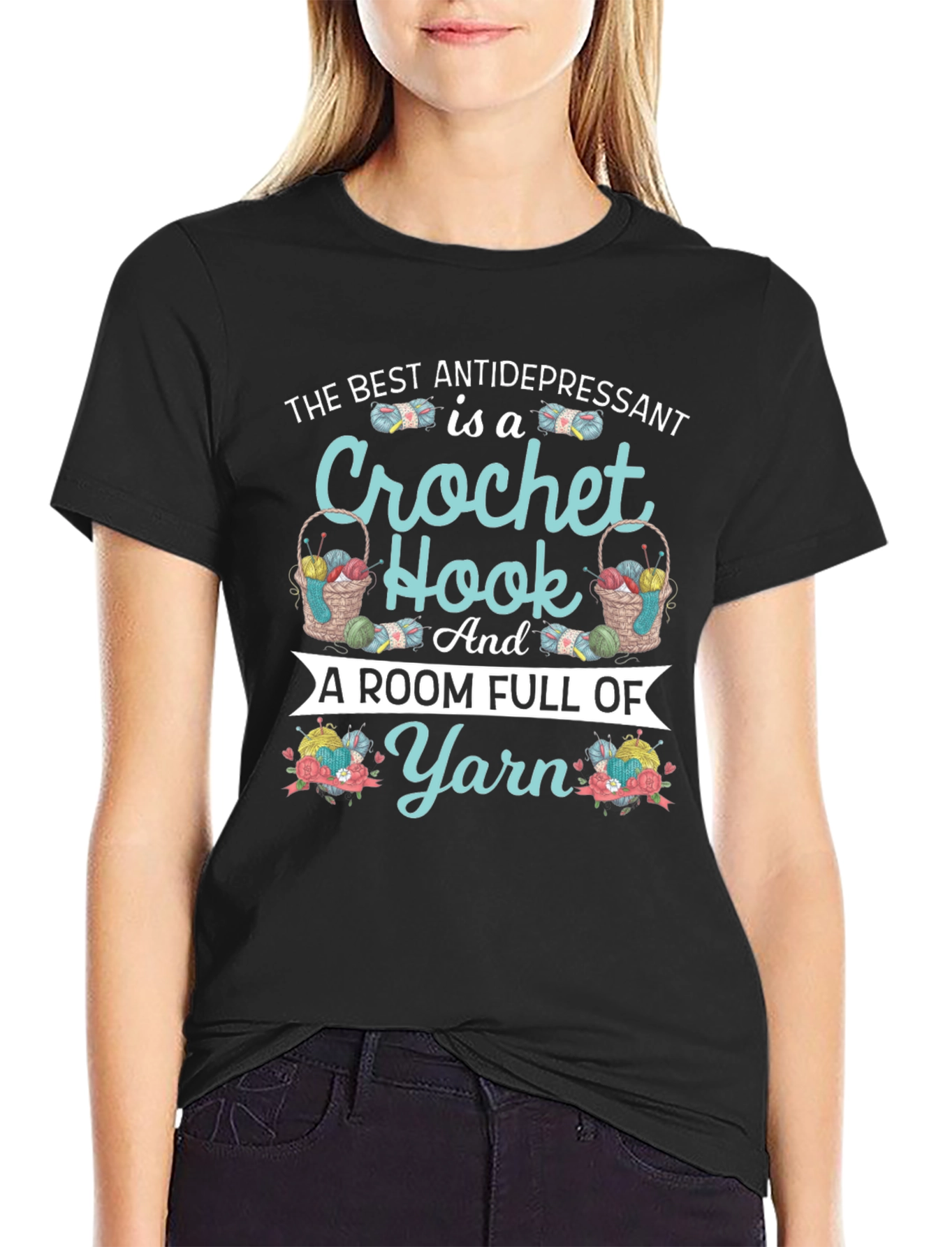 Crochet Hook & Yarn T-Shirt - Antidepressant Design