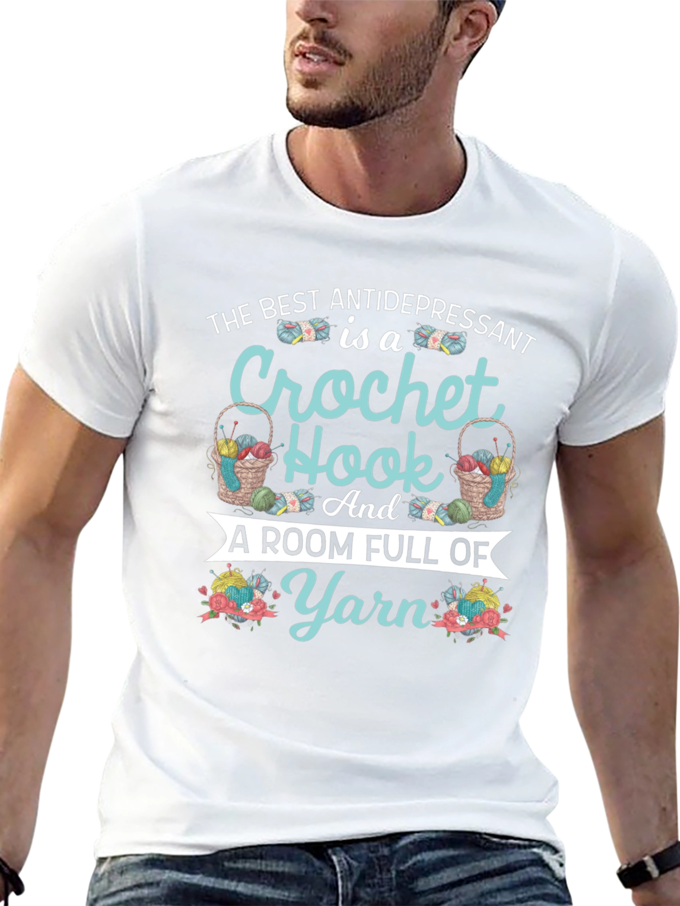 Crochet Hook & Yarn T-Shirt - Antidepressant Design
