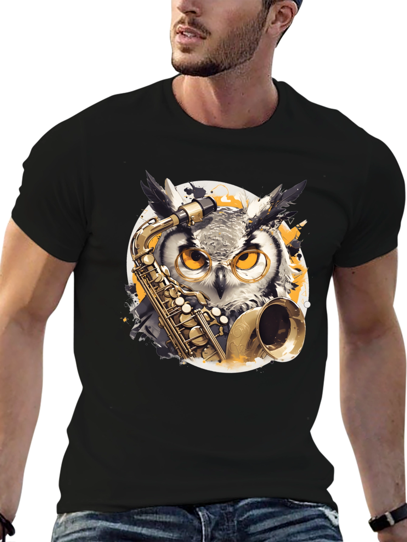 Owl Saxophone T-Shirt - Musical Bird Tee
