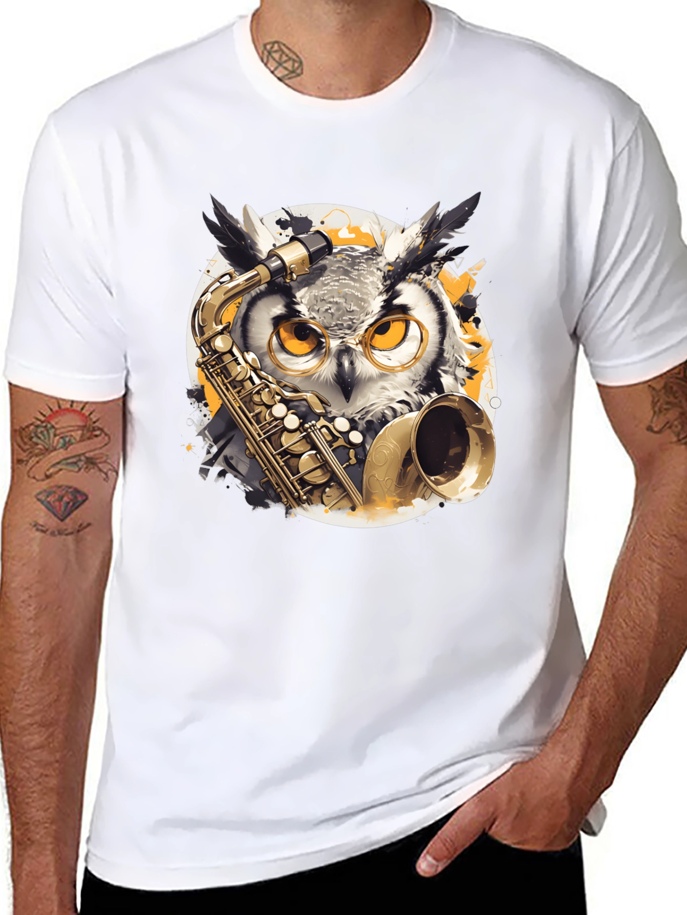 Owl Saxophone T-Shirt - Musical Bird Tee