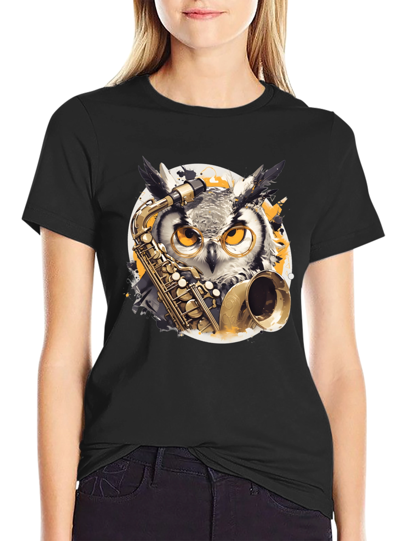 Owl Saxophone T-Shirt - Musical Bird Tee