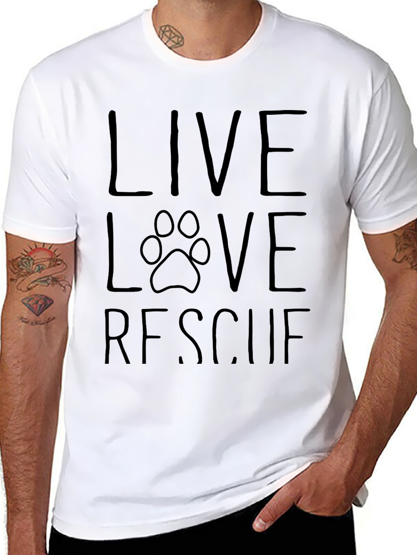 Live Love Rescue Paw Print Black T-Shirt