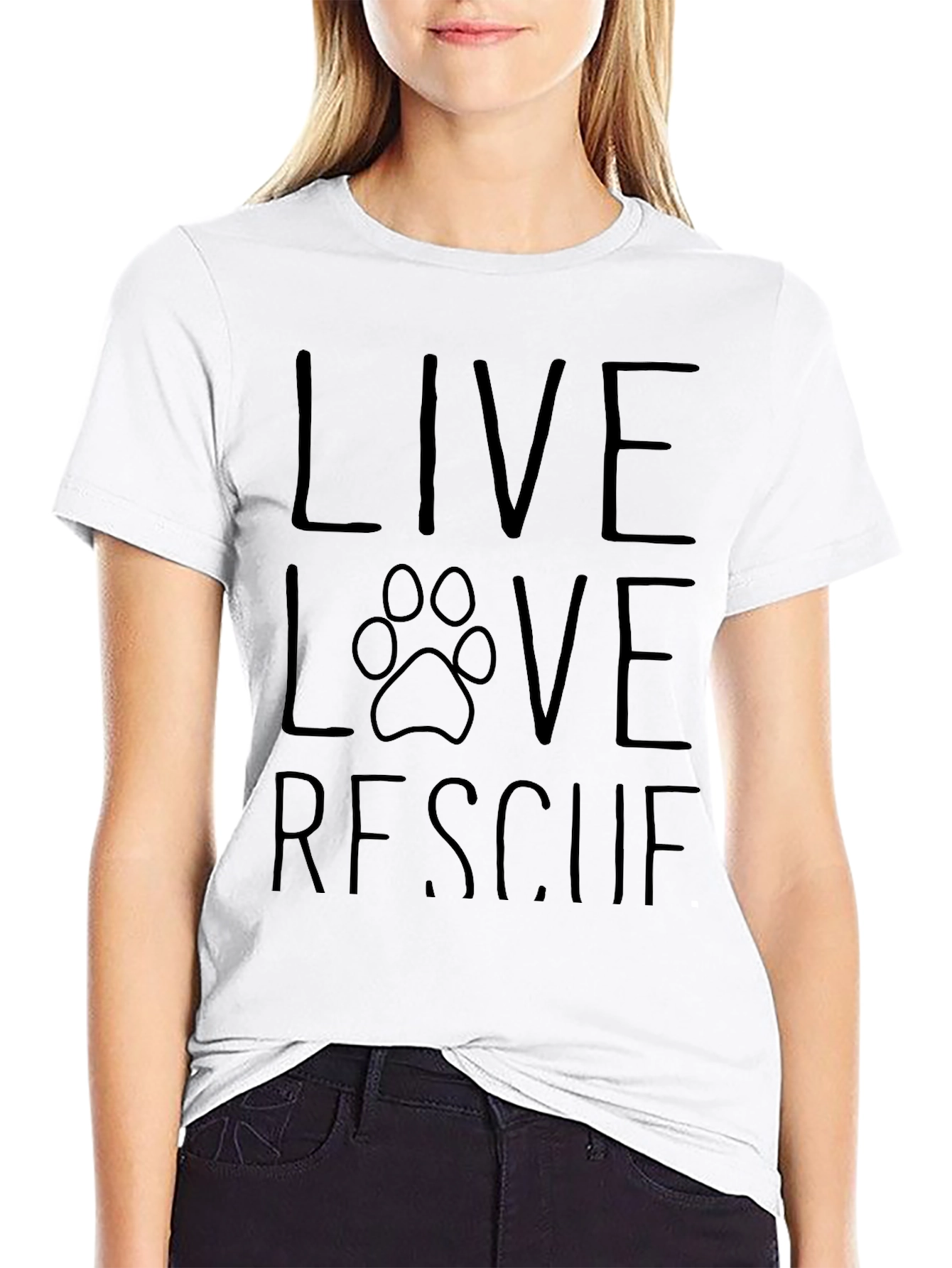 Live Love Rescue Paw Print Black T-Shirt