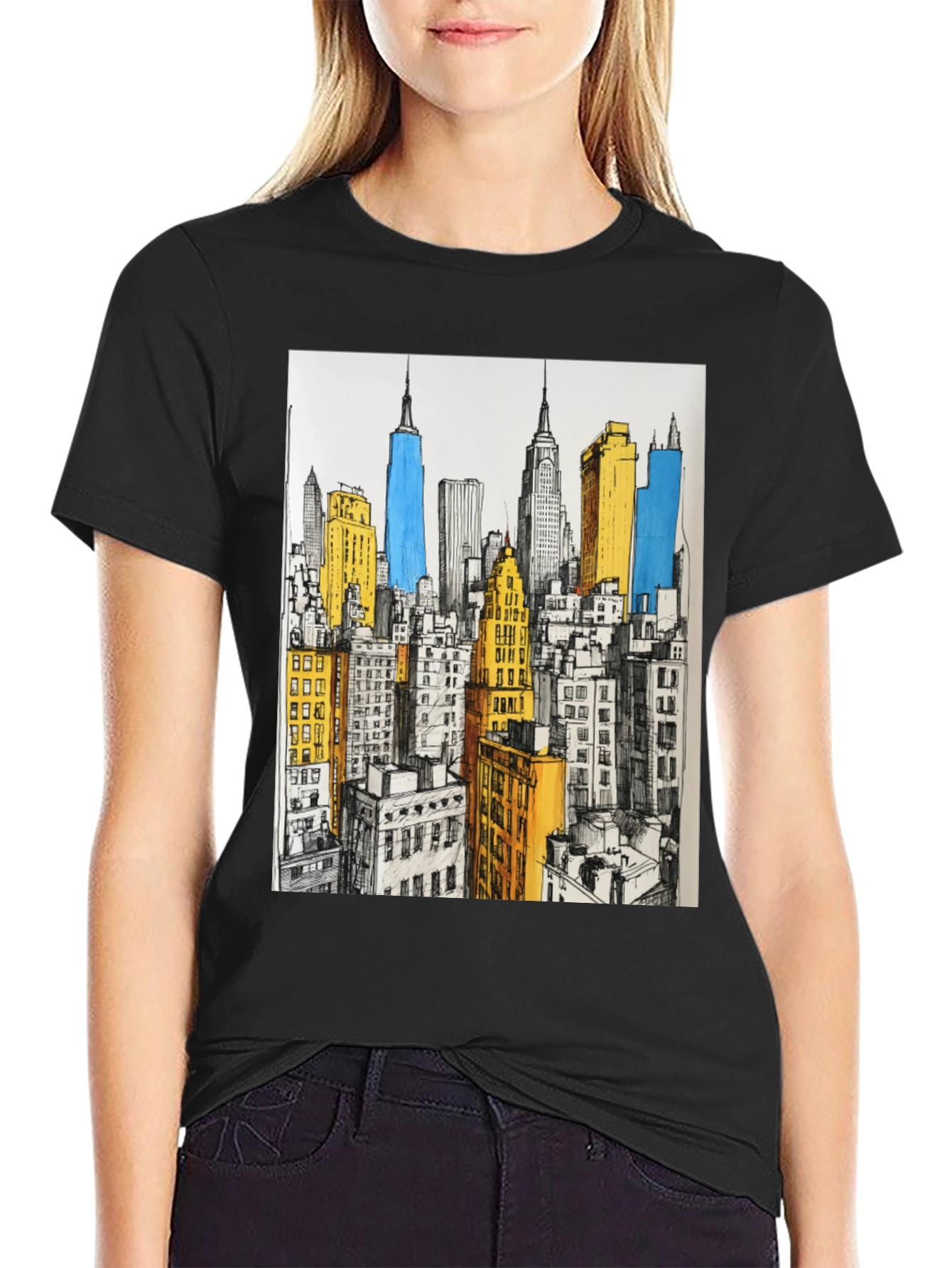 New York City Skyline Graphic T-Shirt - Black