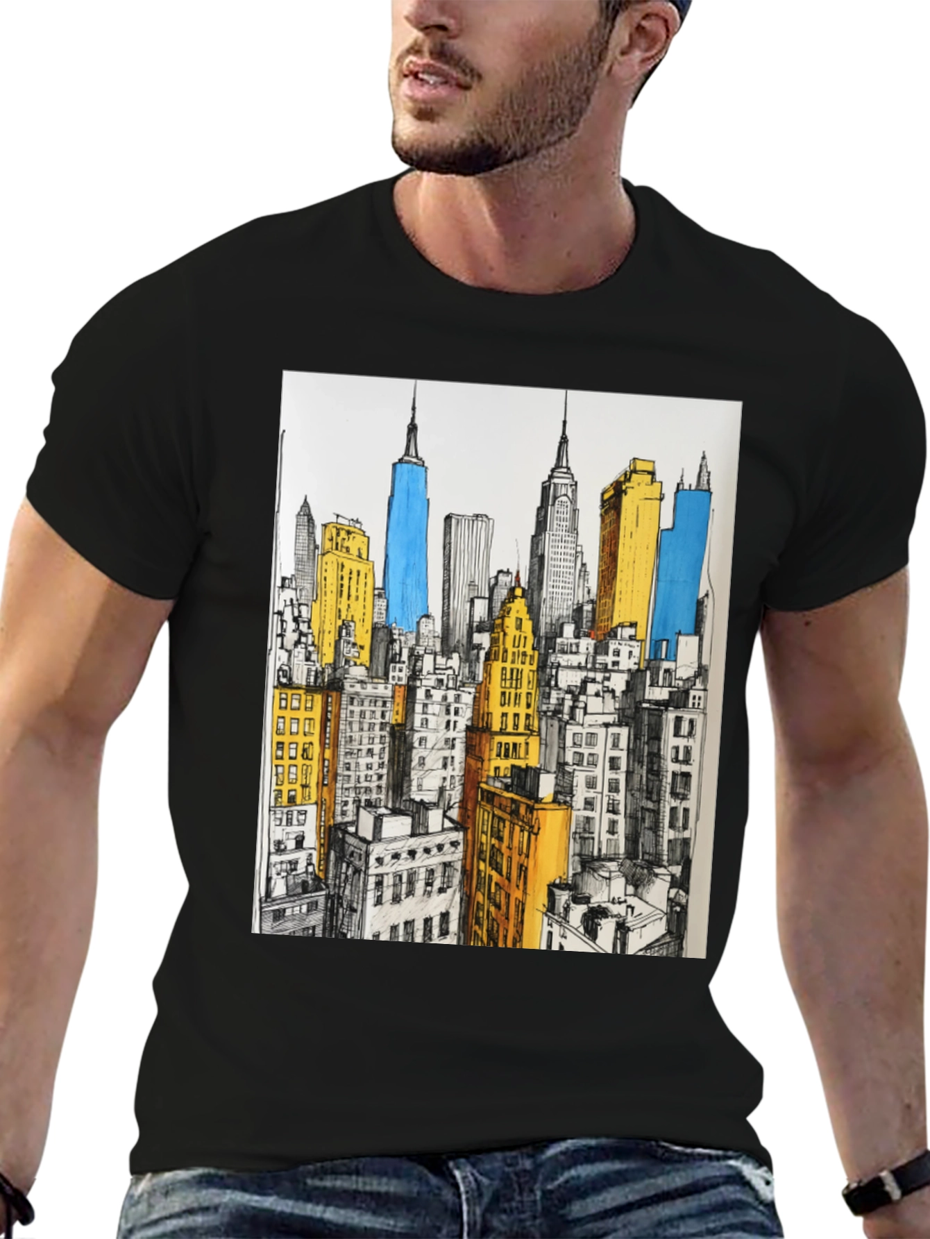 New York City Skyline Graphic T-Shirt - Black