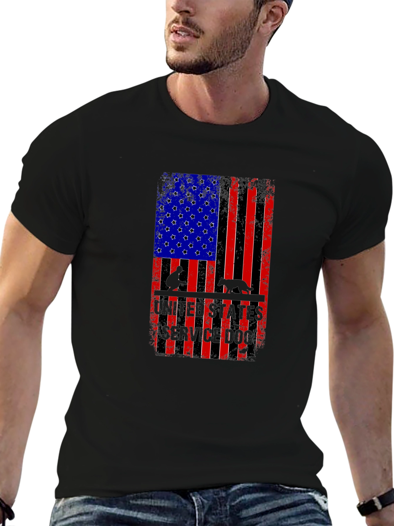 Patriotic Service Dog American Flag Graphic T-Shirt