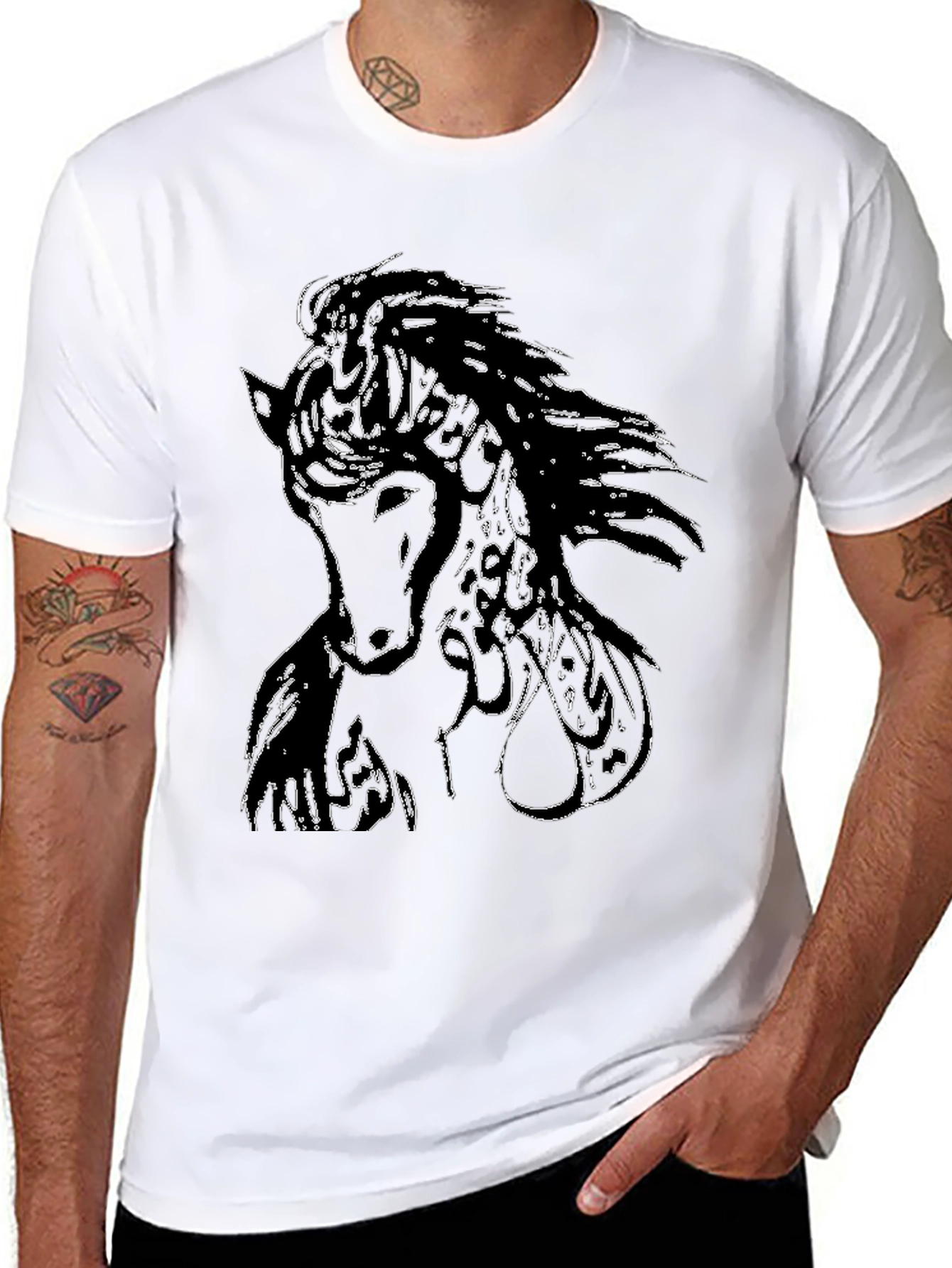 Black Horse Graphic Tee for Men