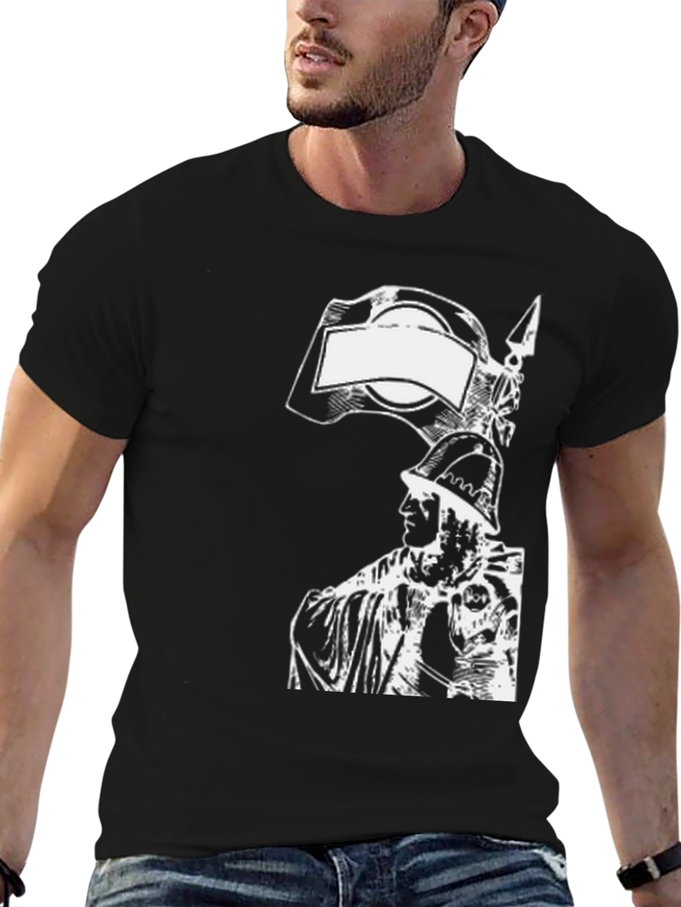Black T-Shirt with White Soldier Graphic