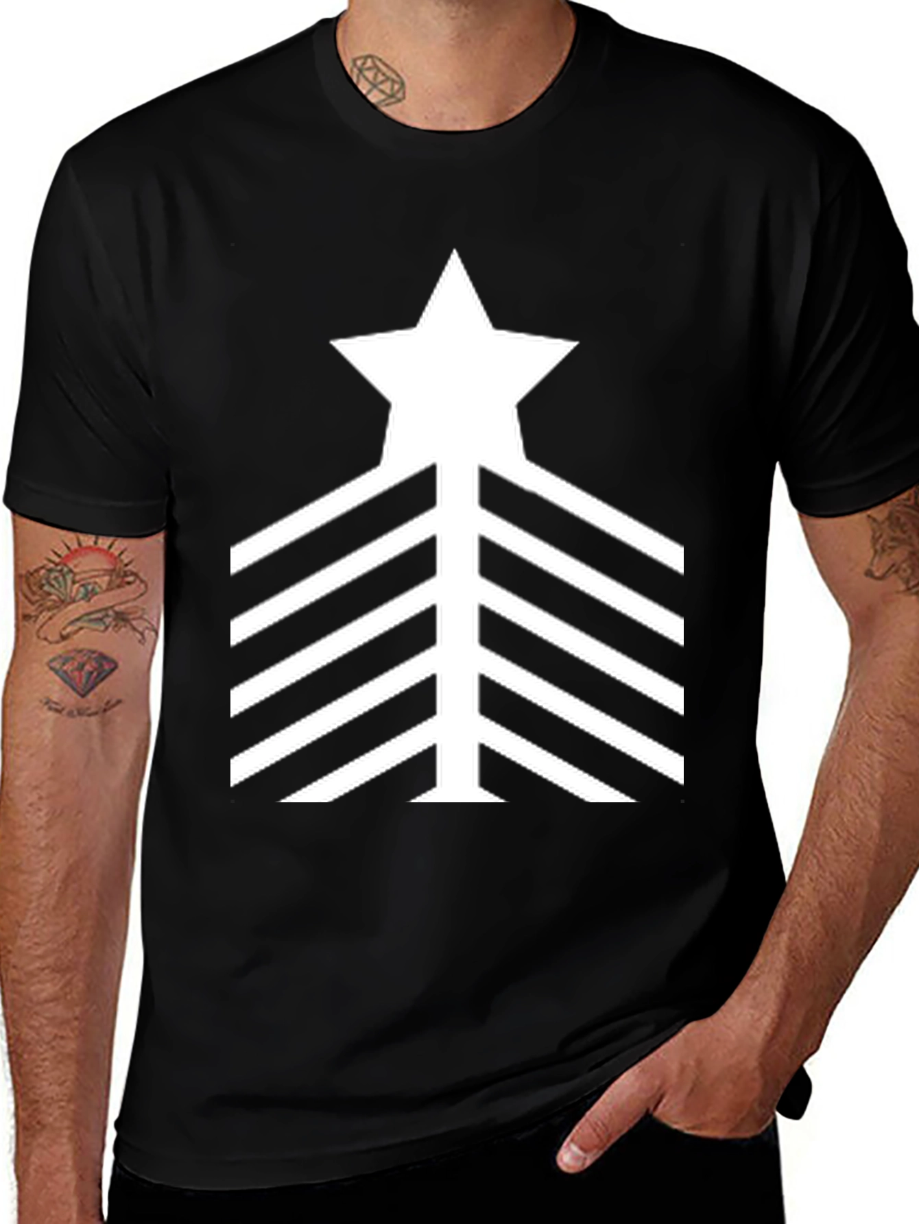 Star Stripes Graphic Tee - Black Cotton Casual Shirt