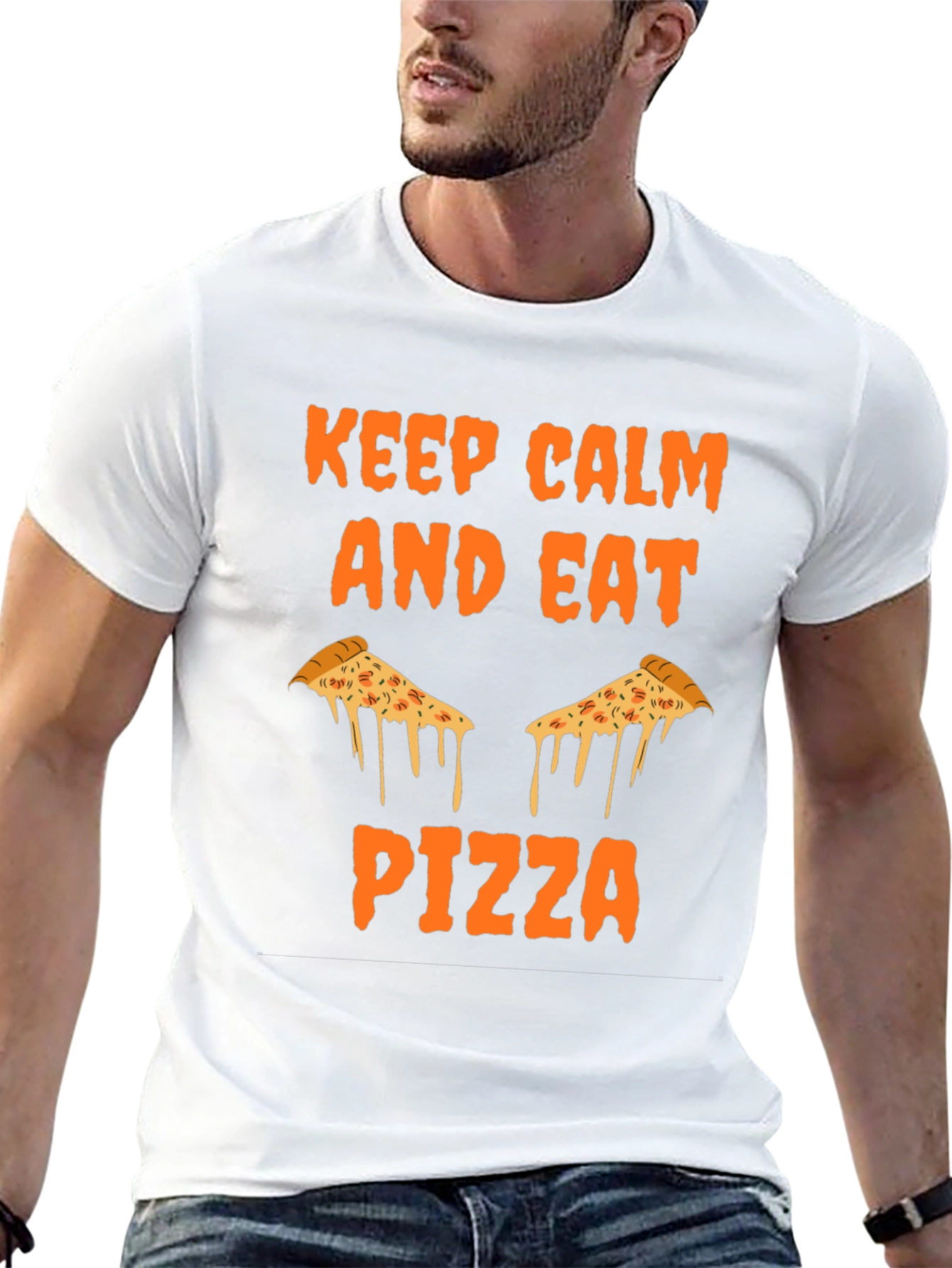 Keep Calm Eat Pizza Black Graphic Tee Shirt