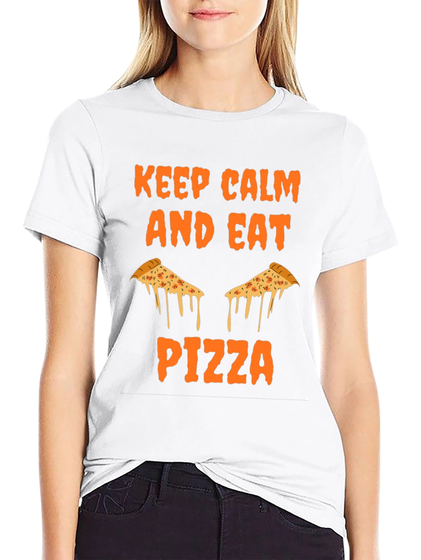 Keep Calm Eat Pizza Black Graphic Tee Shirt