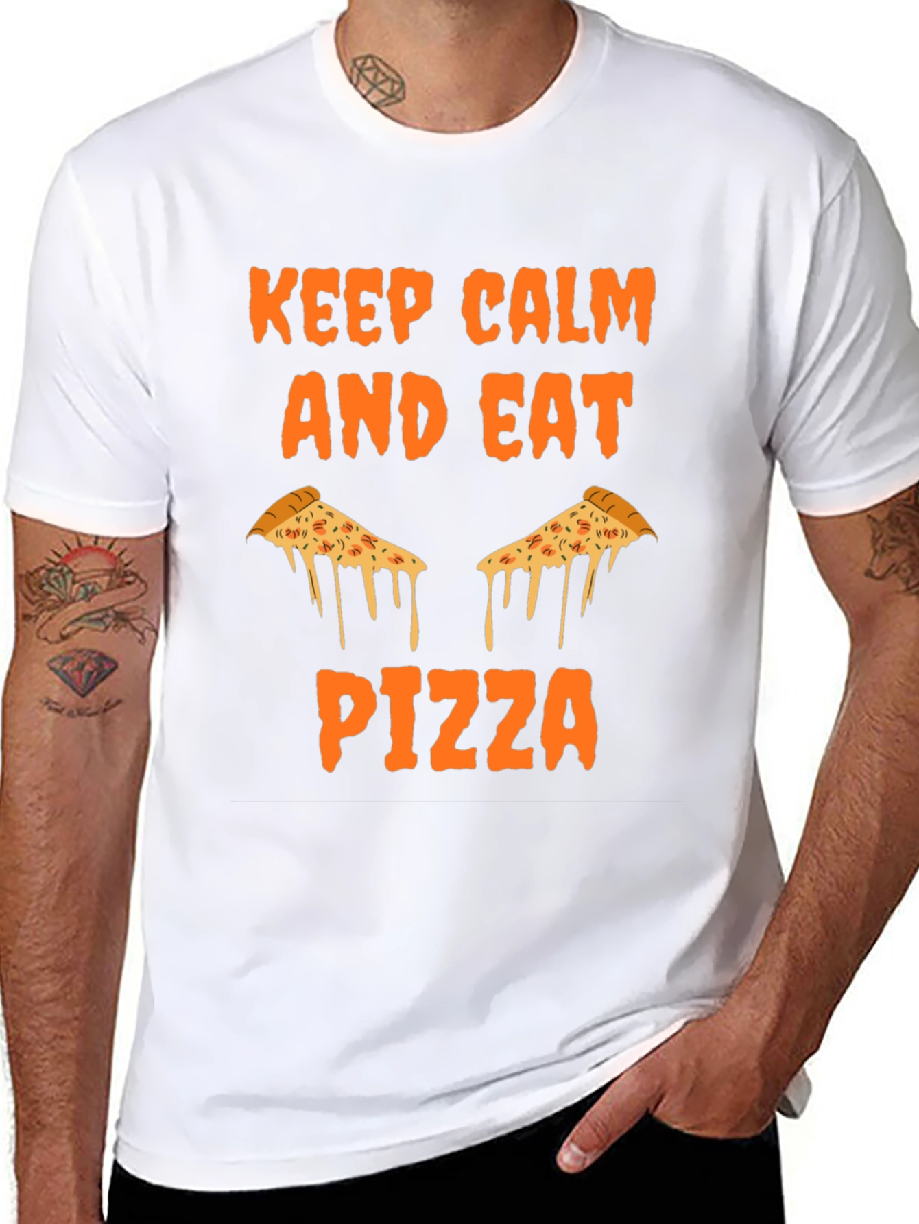 Keep Calm Eat Pizza Black Graphic Tee Shirt