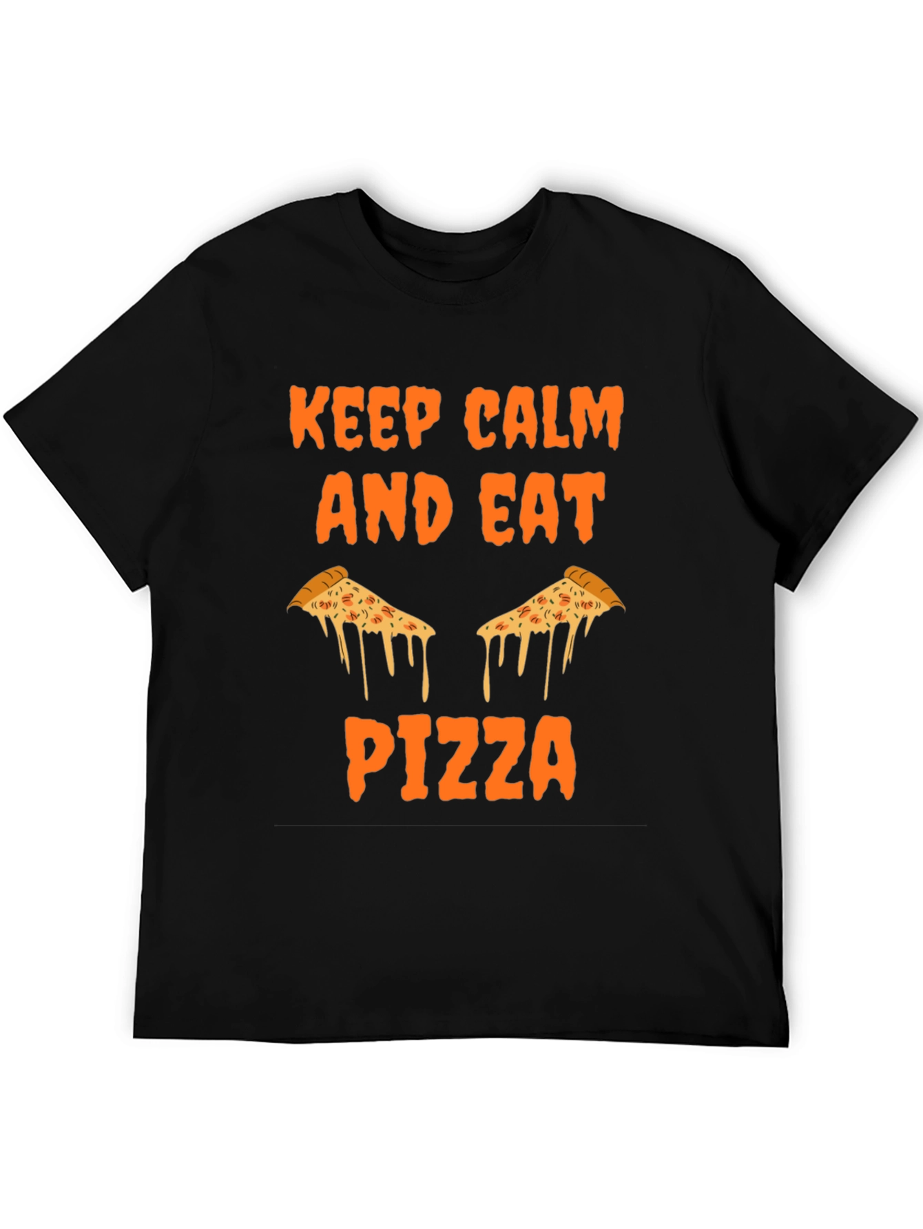 Keep Calm Eat Pizza Black Graphic Tee Shirt
