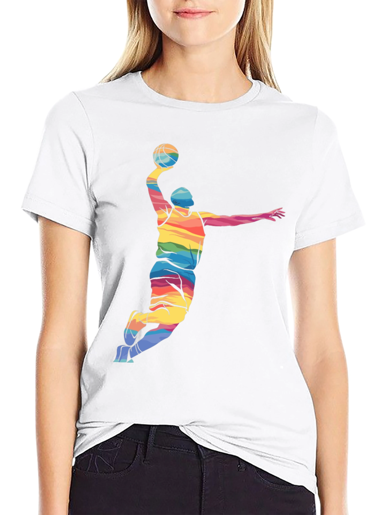 Rainbow Basketball Player Graphic Tee