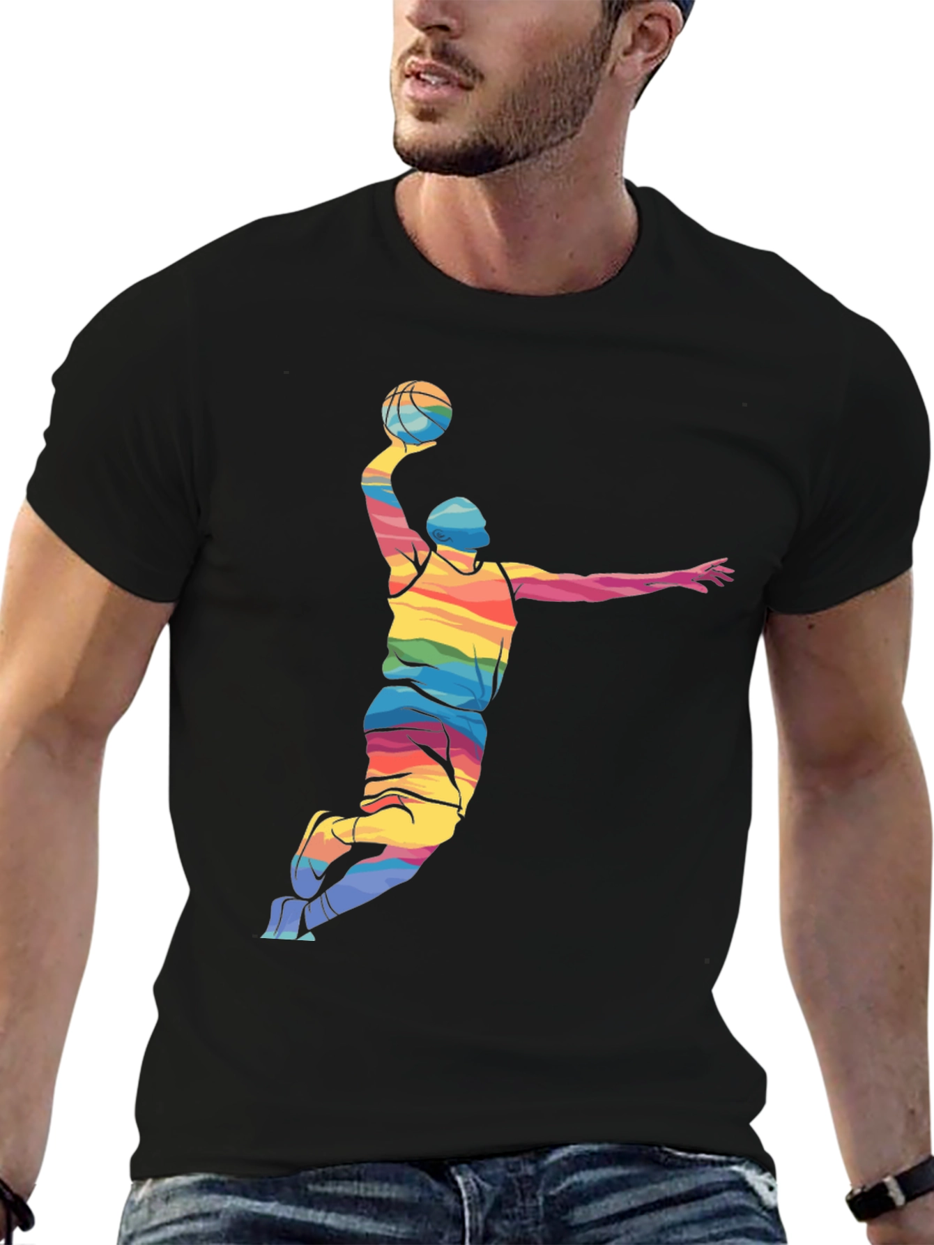 Rainbow Basketball Player Graphic Tee