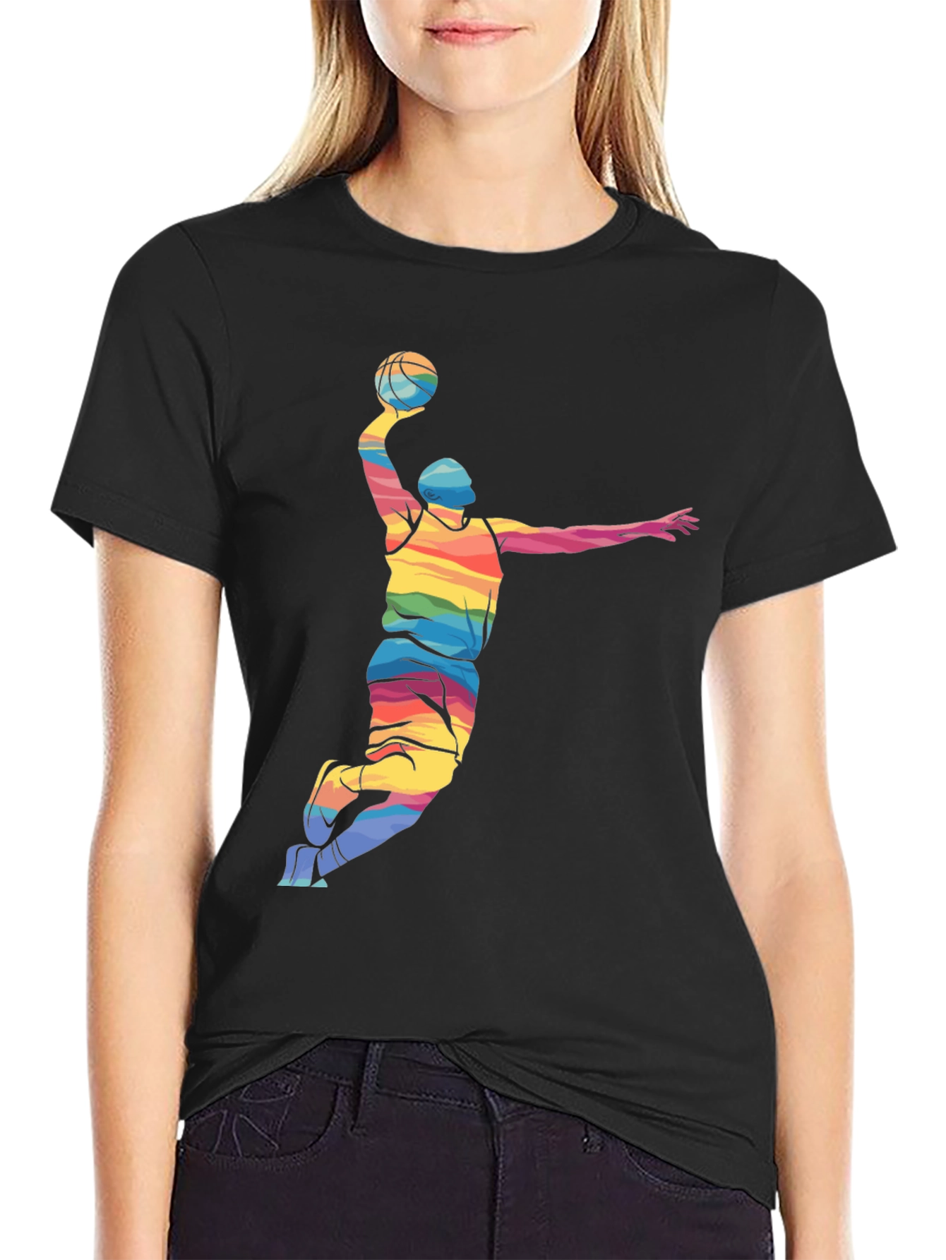 Rainbow Basketball Player Graphic Tee