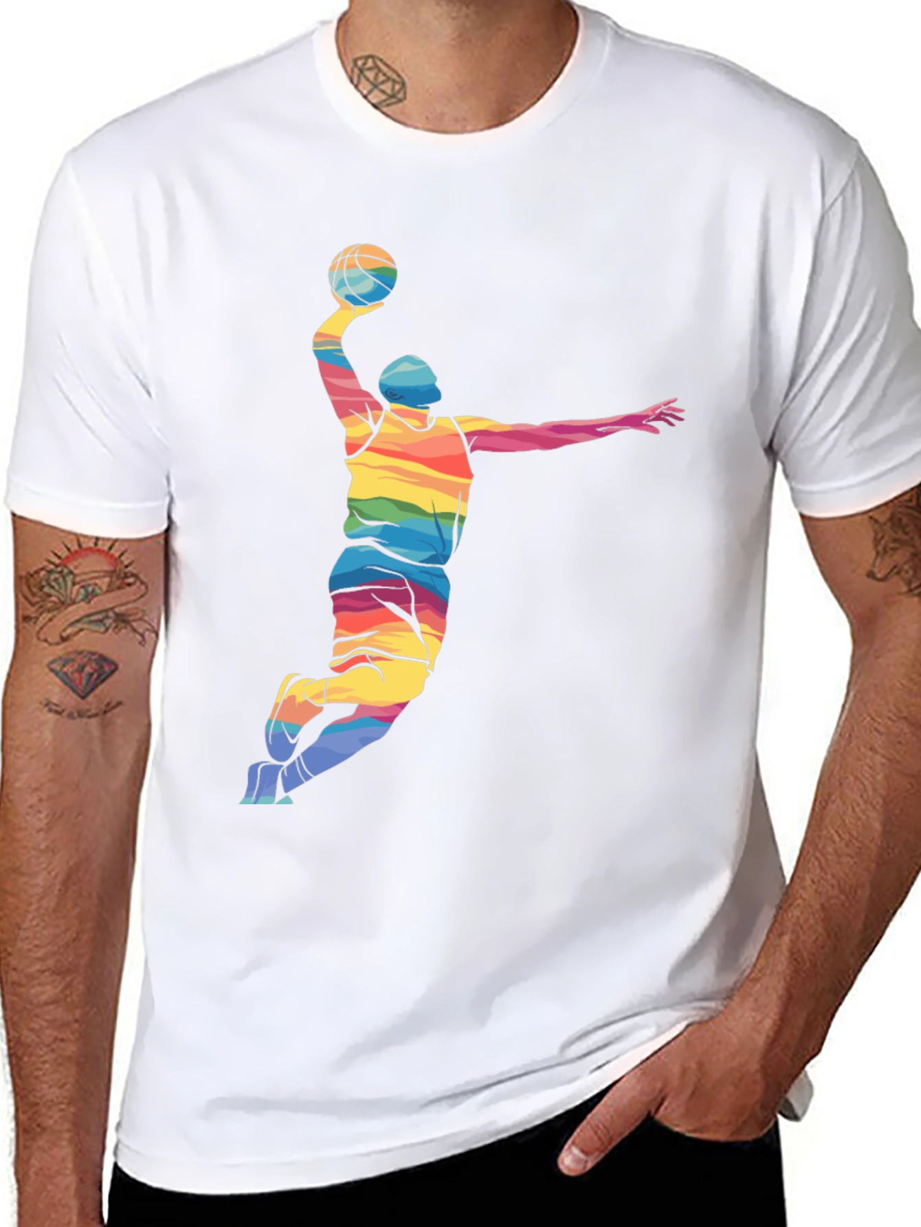 Rainbow Basketball Player Graphic Tee