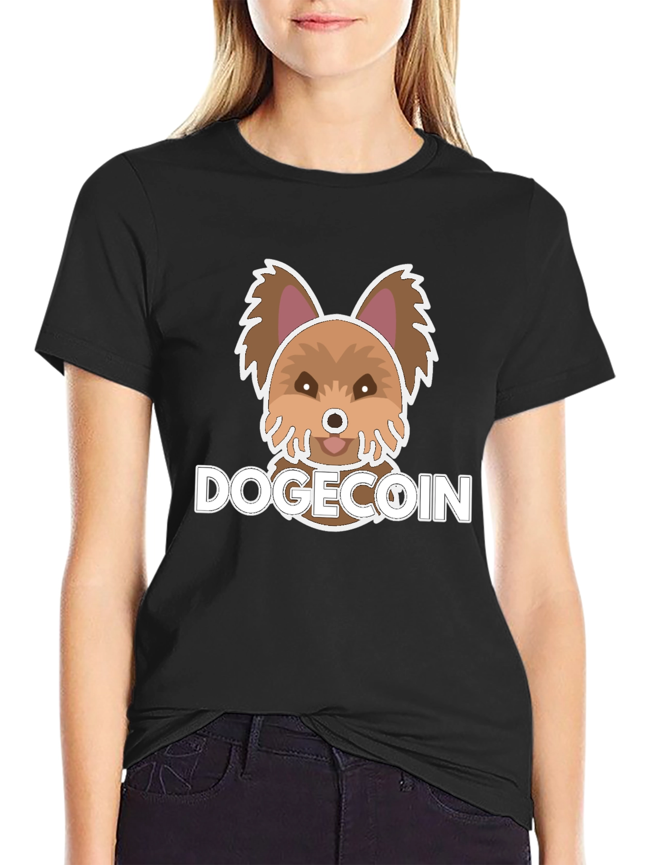 Dogecoin Cute Puppy Graphic Tee - Black