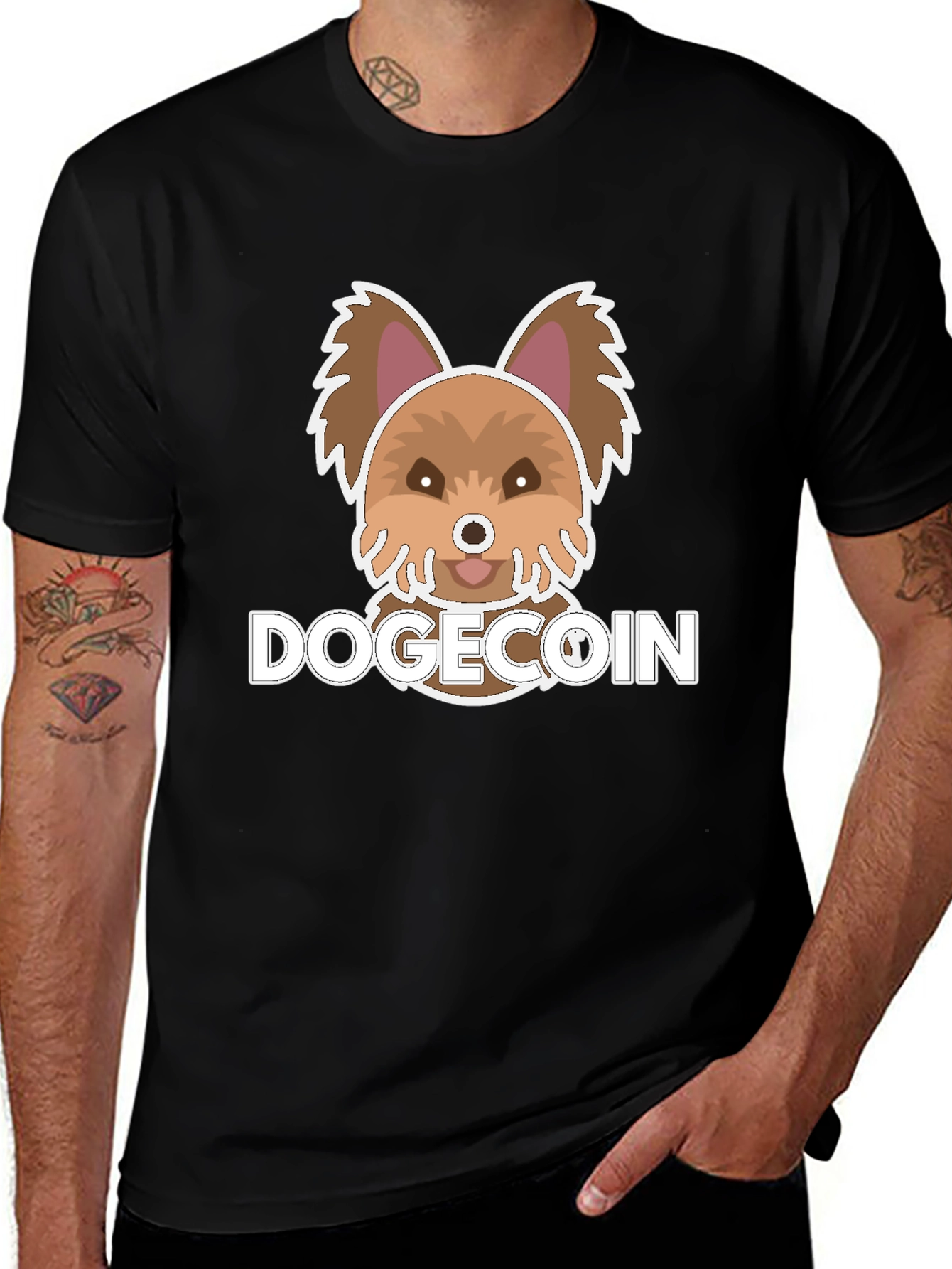 Dogecoin Cute Puppy Graphic Tee - Black