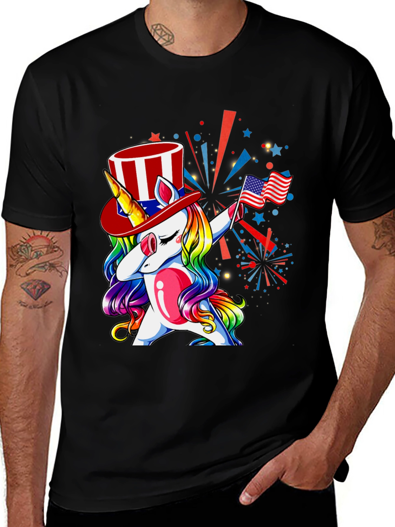 Patriotic Unicorn Dabbing Graphic T-Shirt