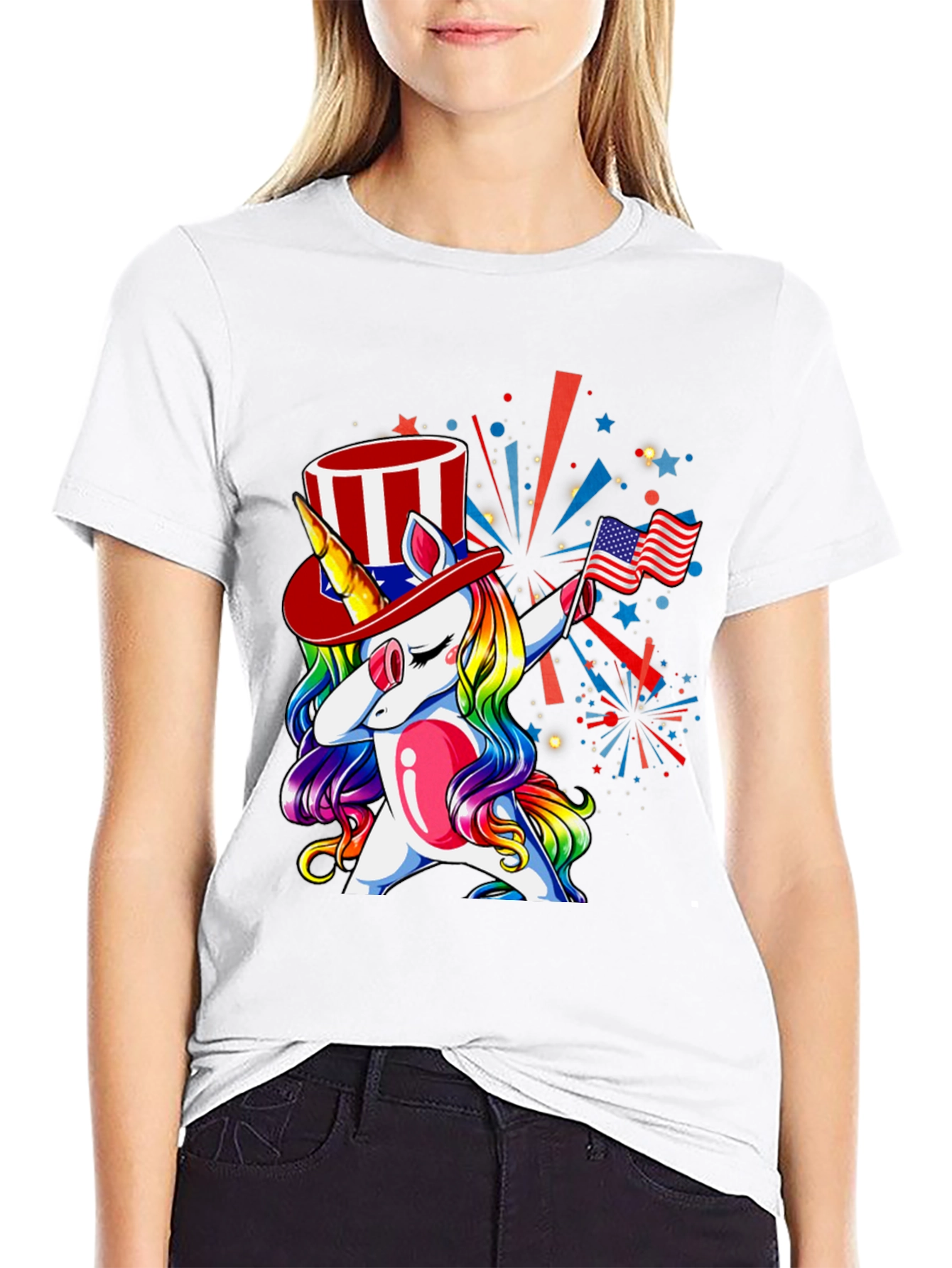 Patriotic Unicorn Dabbing Graphic T-Shirt