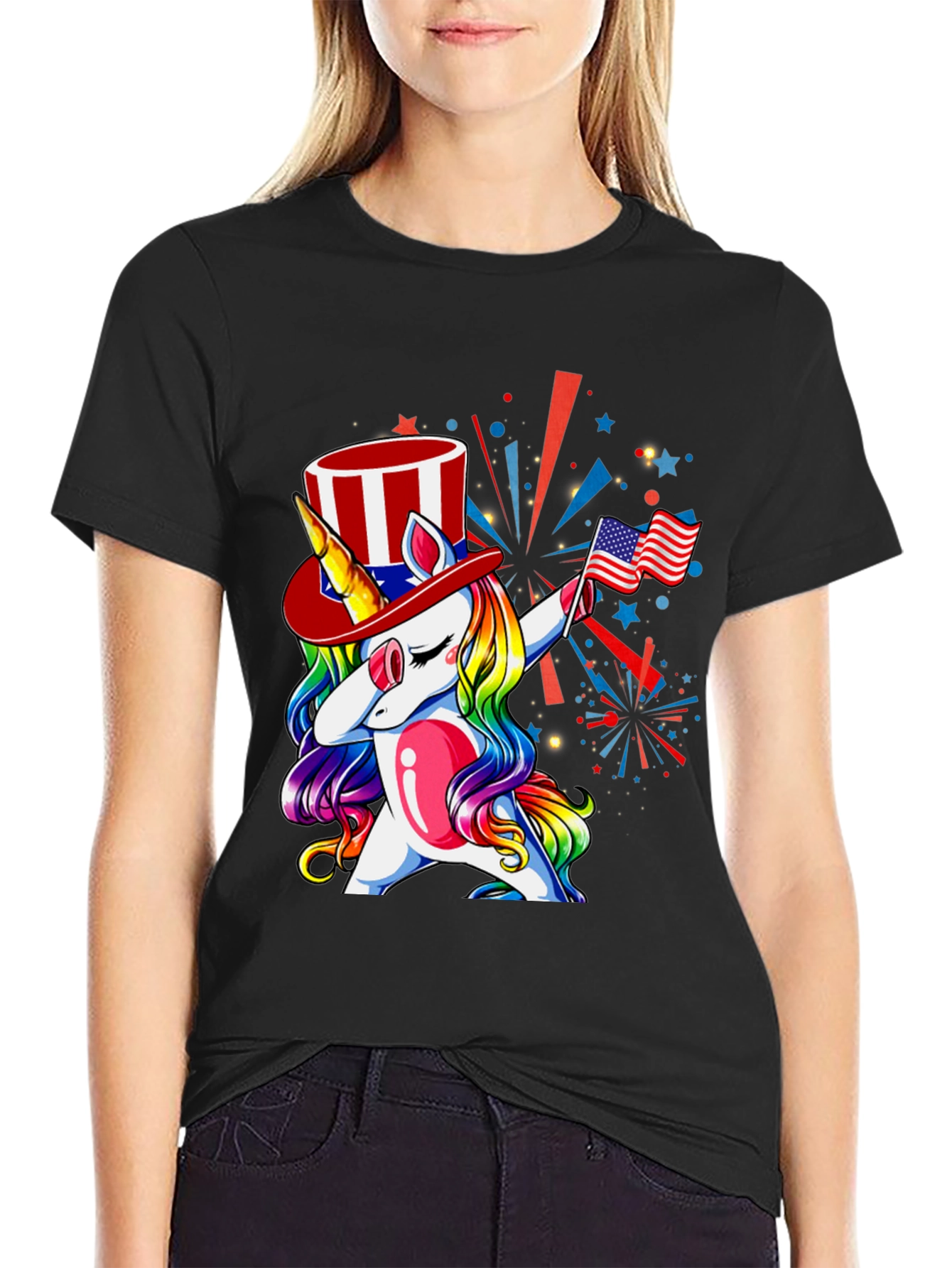 Patriotic Unicorn Dabbing Graphic T-Shirt