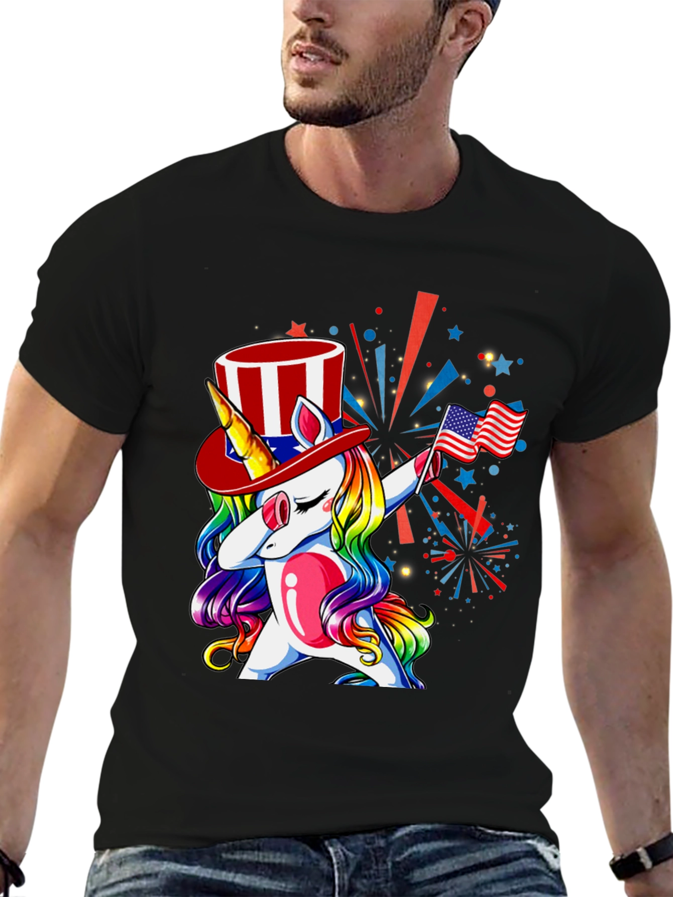 Patriotic Unicorn Dabbing Graphic T-Shirt