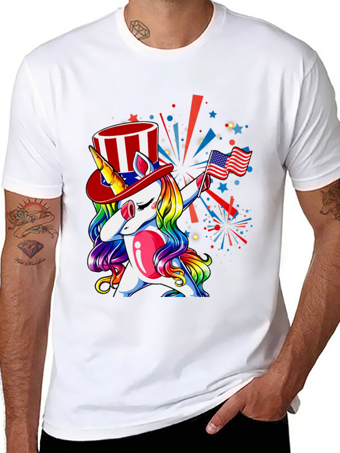 Patriotic Unicorn Dabbing Graphic T-Shirt