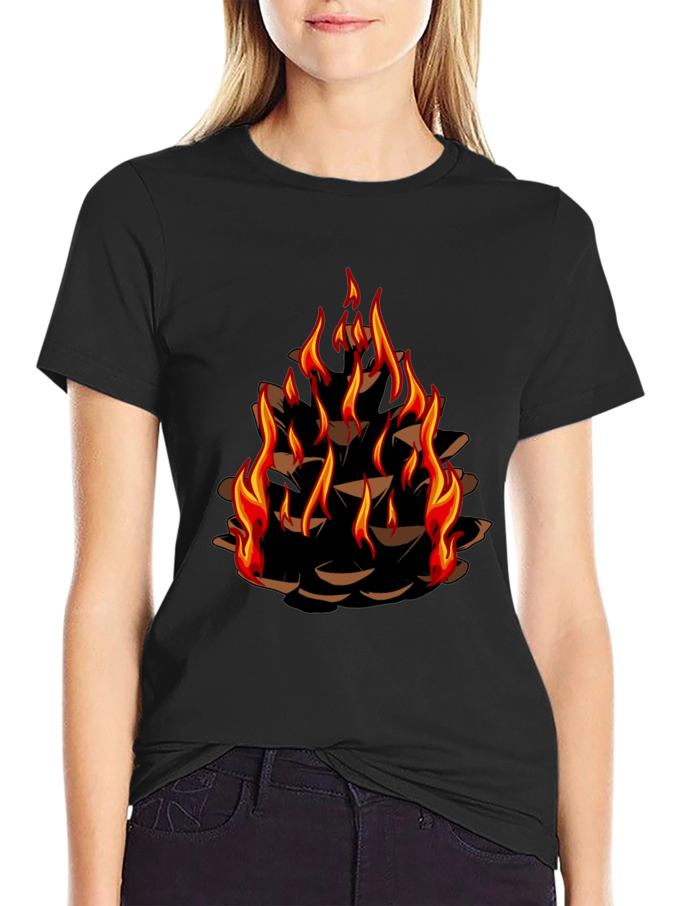 Burning Pinecone Graphic Tee - Black