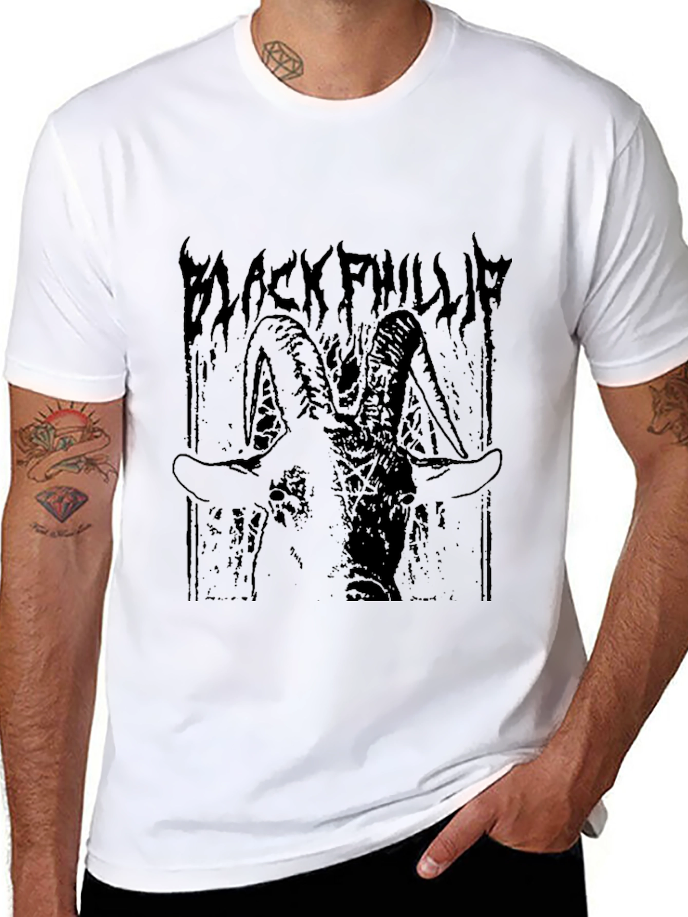 Black Phillip Goat Graphic Tee - Gothic Style