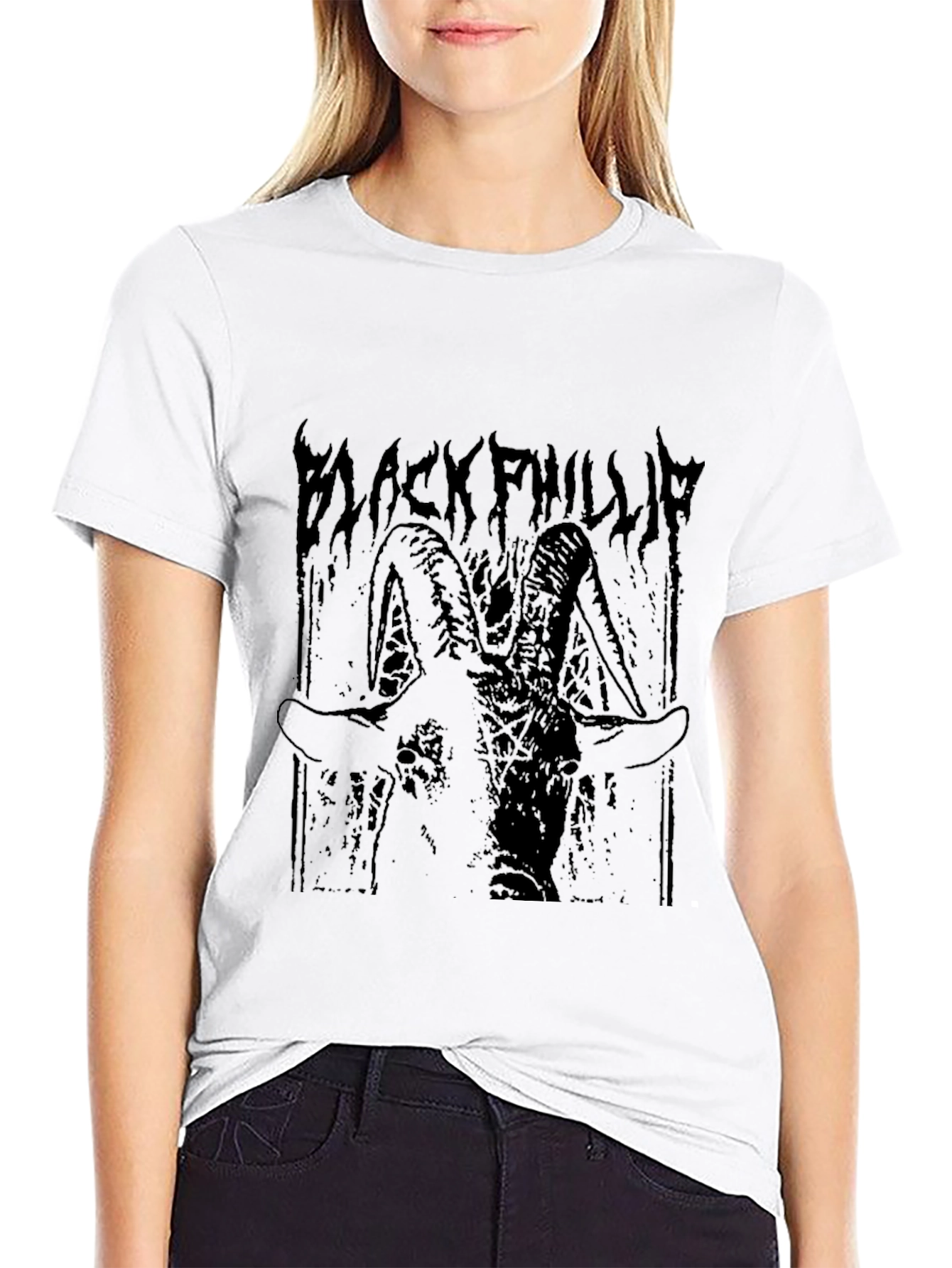 Black Phillip Goat Graphic Tee - Gothic Style
