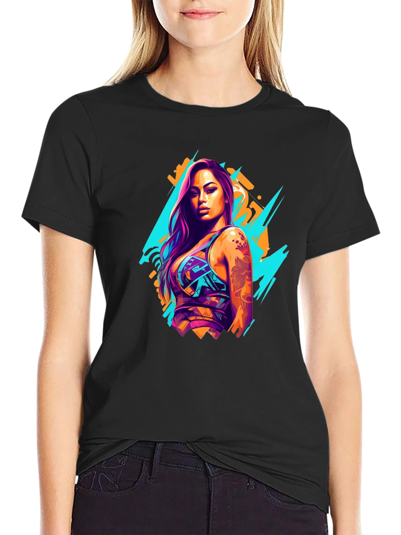 Neon Graffiti Woman Graphic T-Shirt