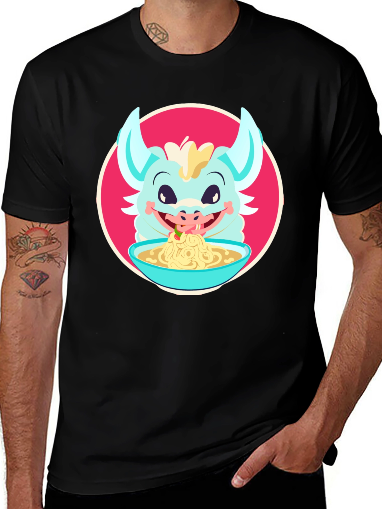 Dragon Eating Ramen T-Shirt - Cute Cartoon Graphic Tee