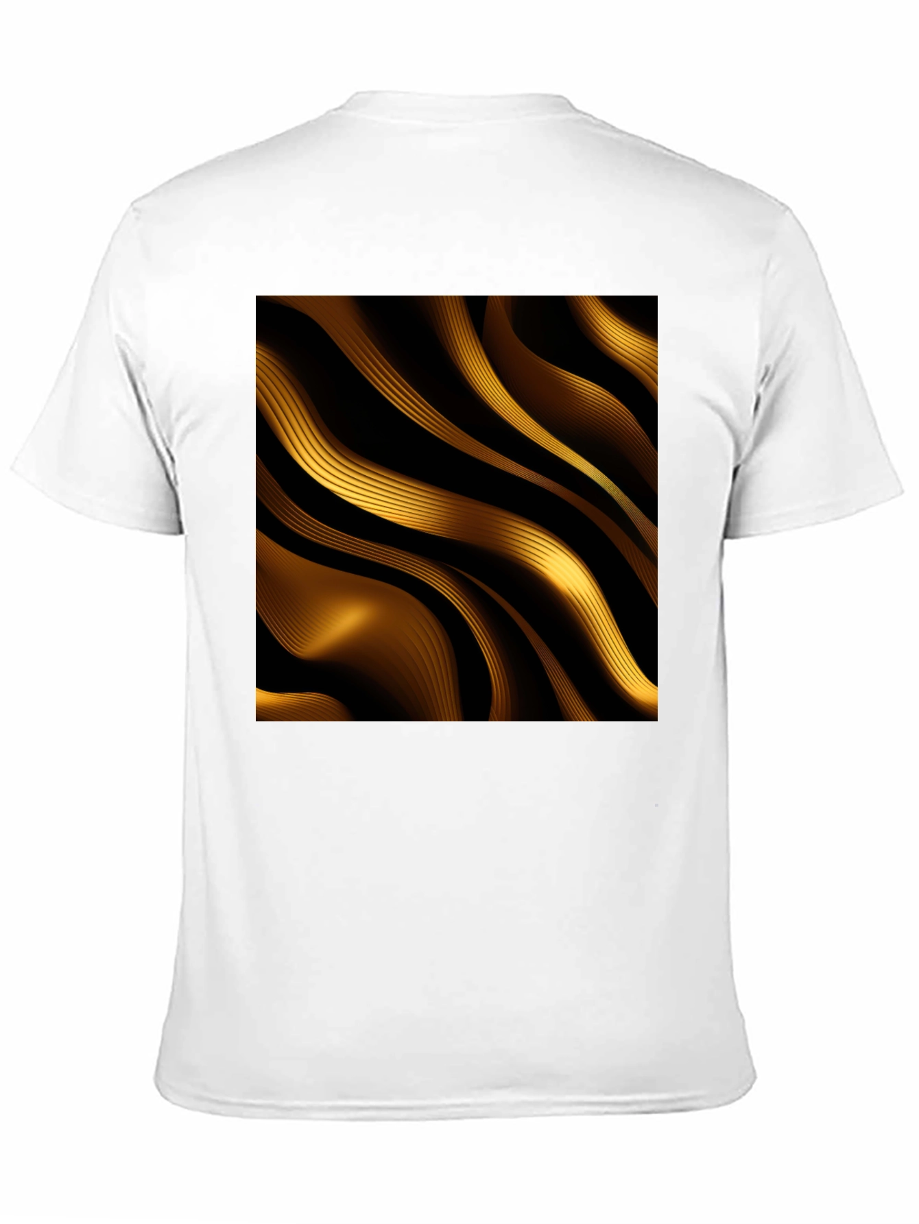 Golden Abstract Wave Print Black T-Shirt