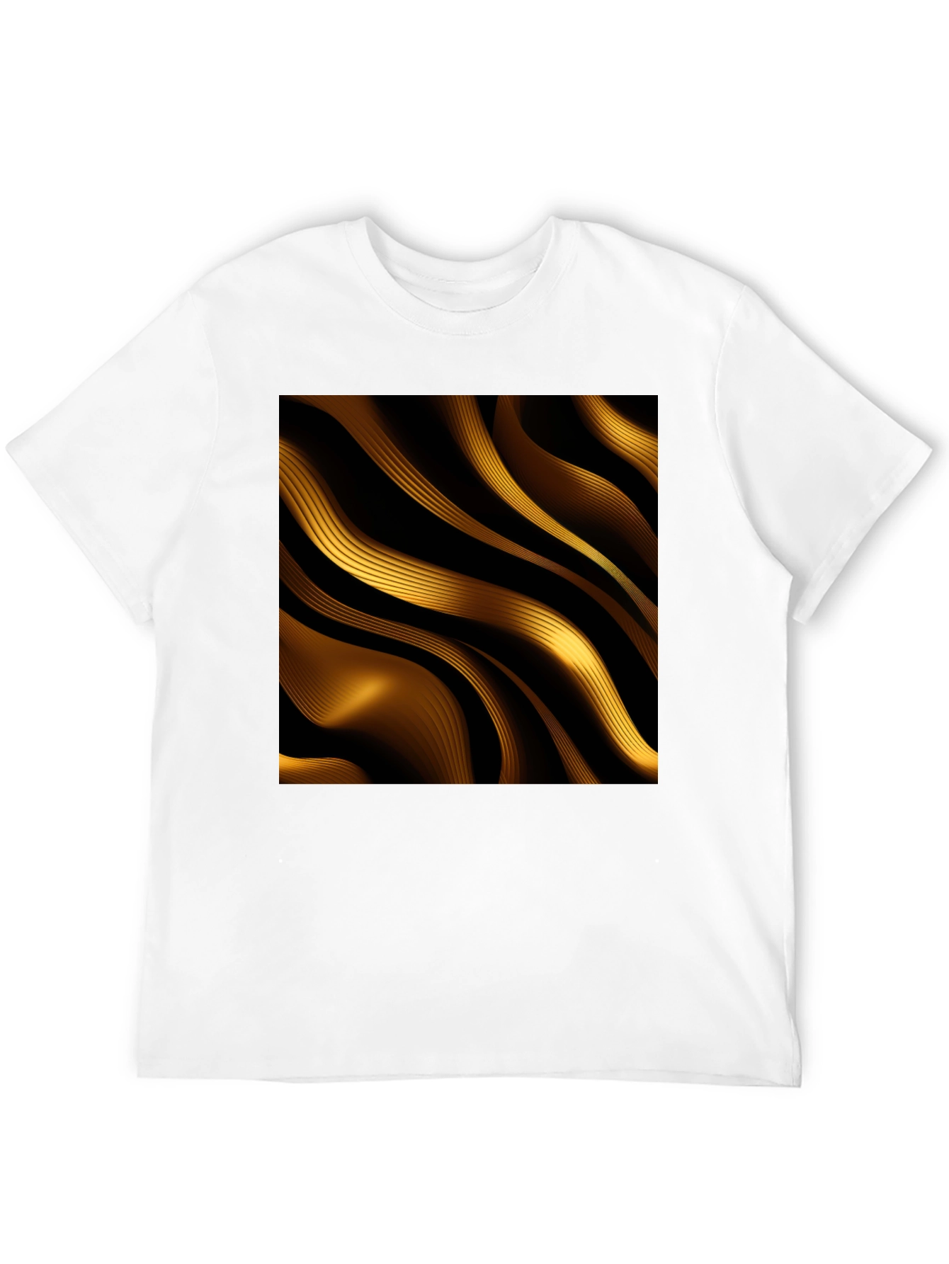 Golden Abstract Wave Print Black T-Shirt