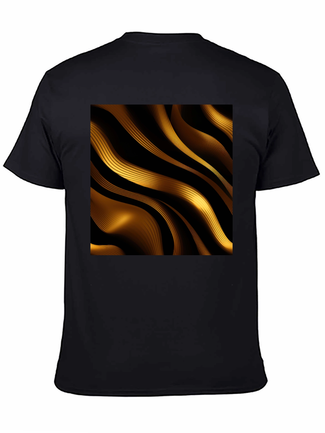 Golden Abstract Wave Print Black T-Shirt