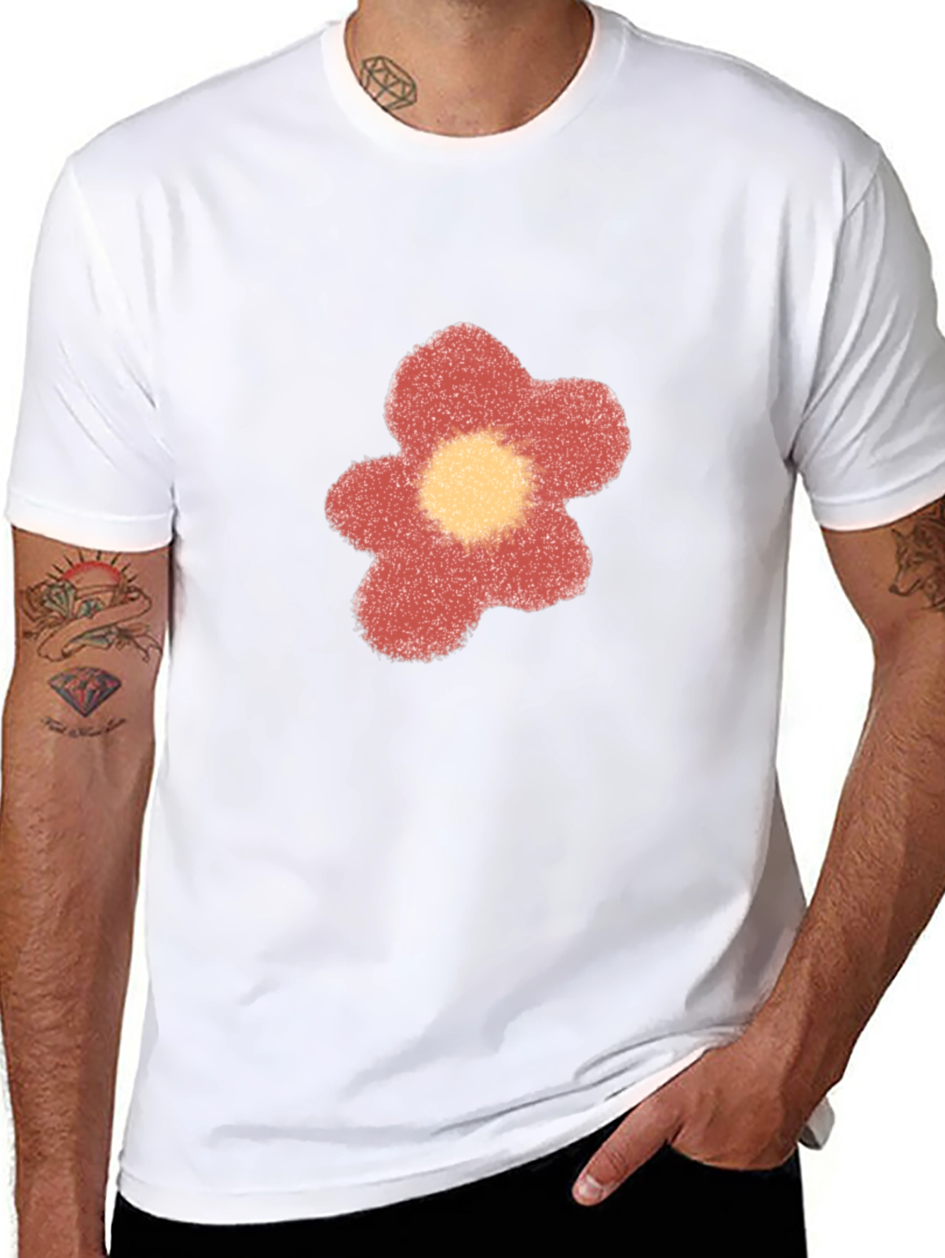 Black T-Shirt with a Flower Design