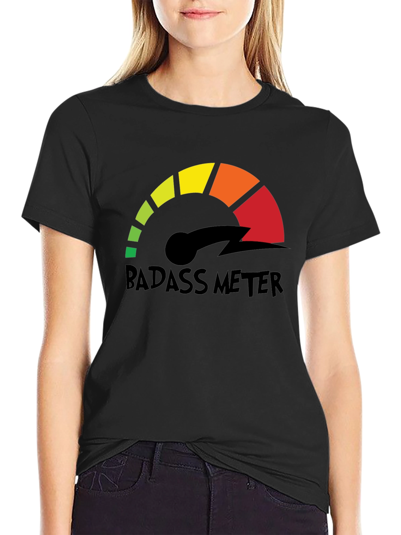 Badass Meter Black Graphic Tee - Bold Statement Shirt
