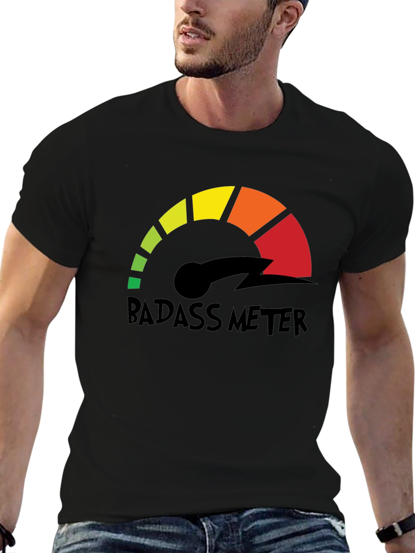 Badass Meter Black Graphic Tee - Bold Statement Shirt