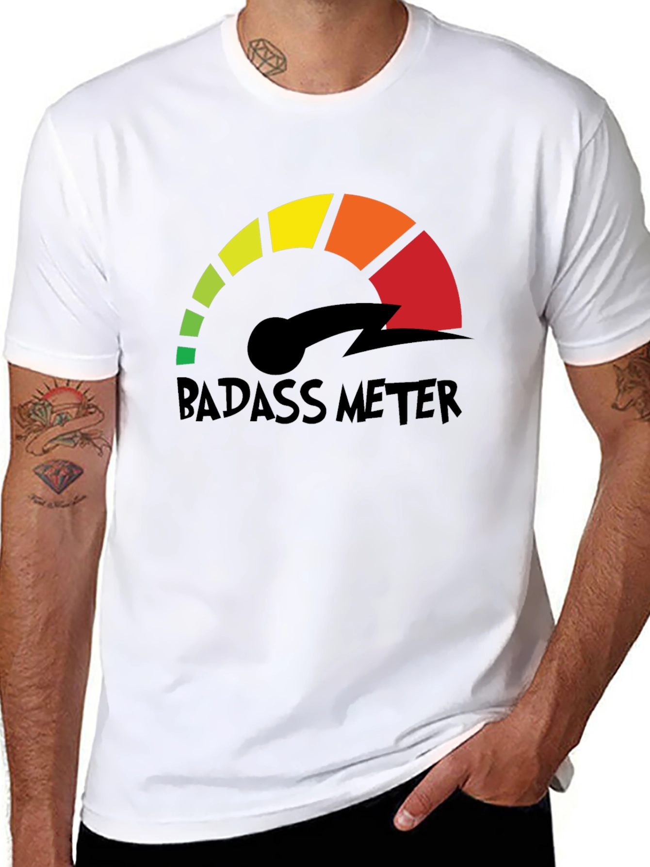 Badass Meter Black Graphic Tee - Bold Statement Shirt