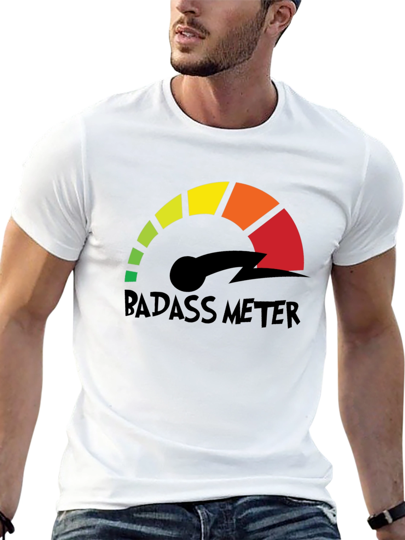 Badass Meter Black Graphic Tee - Bold Statement Shirt