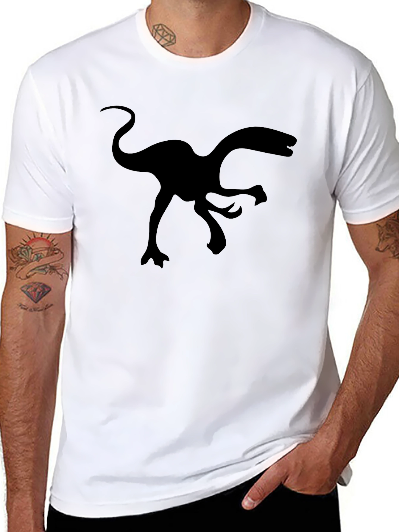 Mens Black Graphic Tee - Dinosaur Silhouette