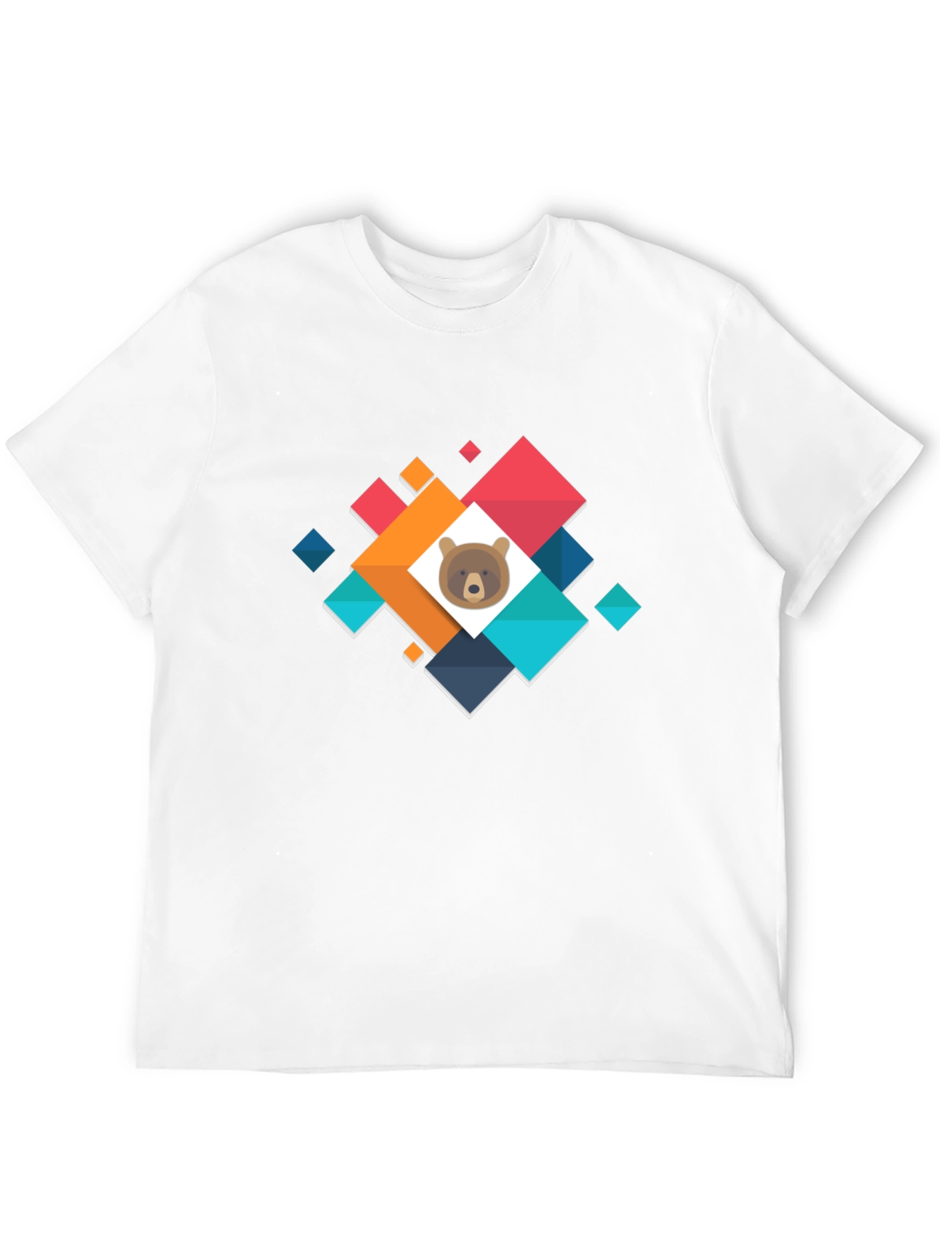 Bear Cub Geometric Graphic T-Shirt - Casual Cotton Tee