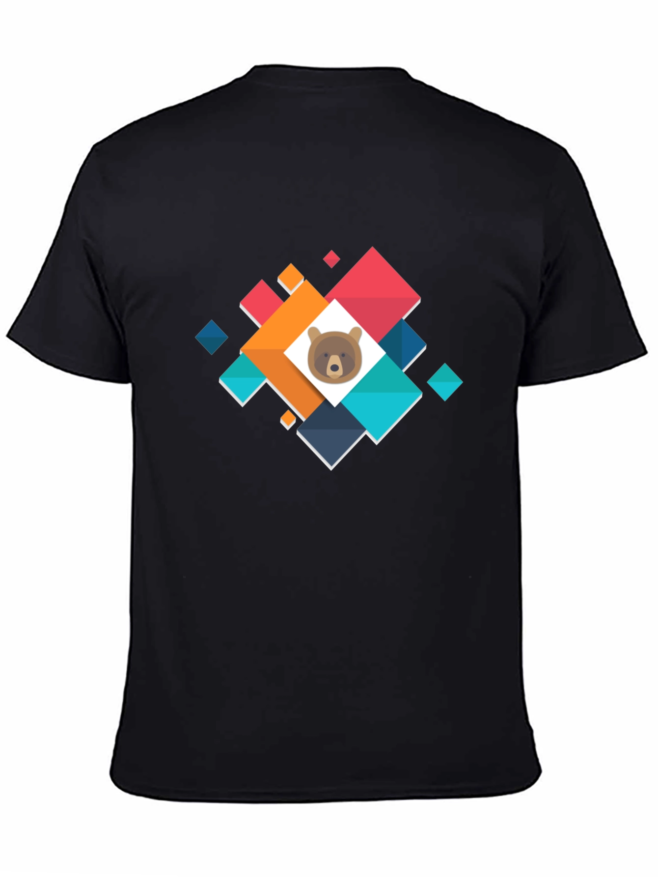 Bear Cub Geometric Graphic T-Shirt - Casual Cotton Tee